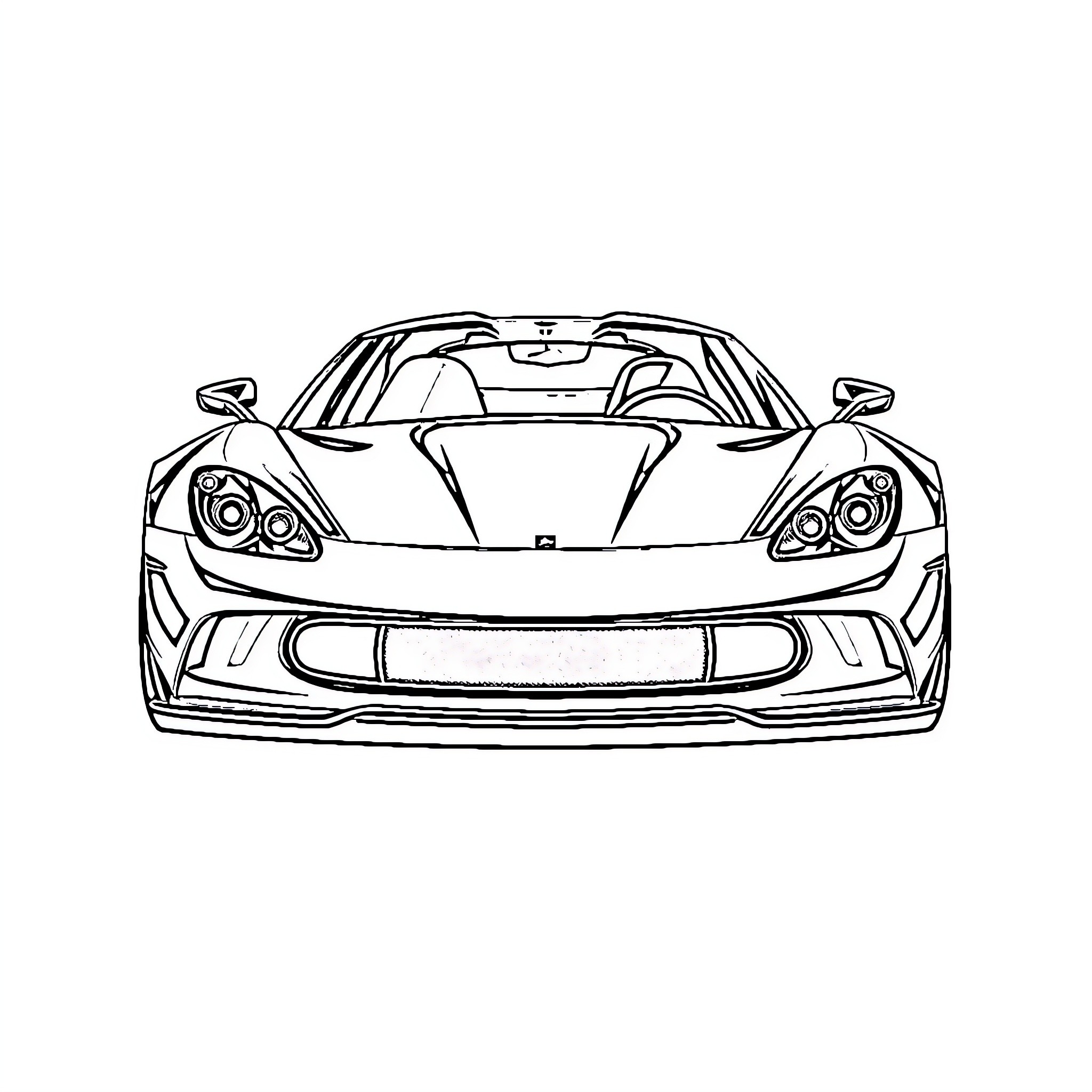 Sport Car with Aggressive Design Coloring Page (free black-and-white line drawing printable PDF for all, from beginners to advanced learners, including children, teens, adults, and seniors)