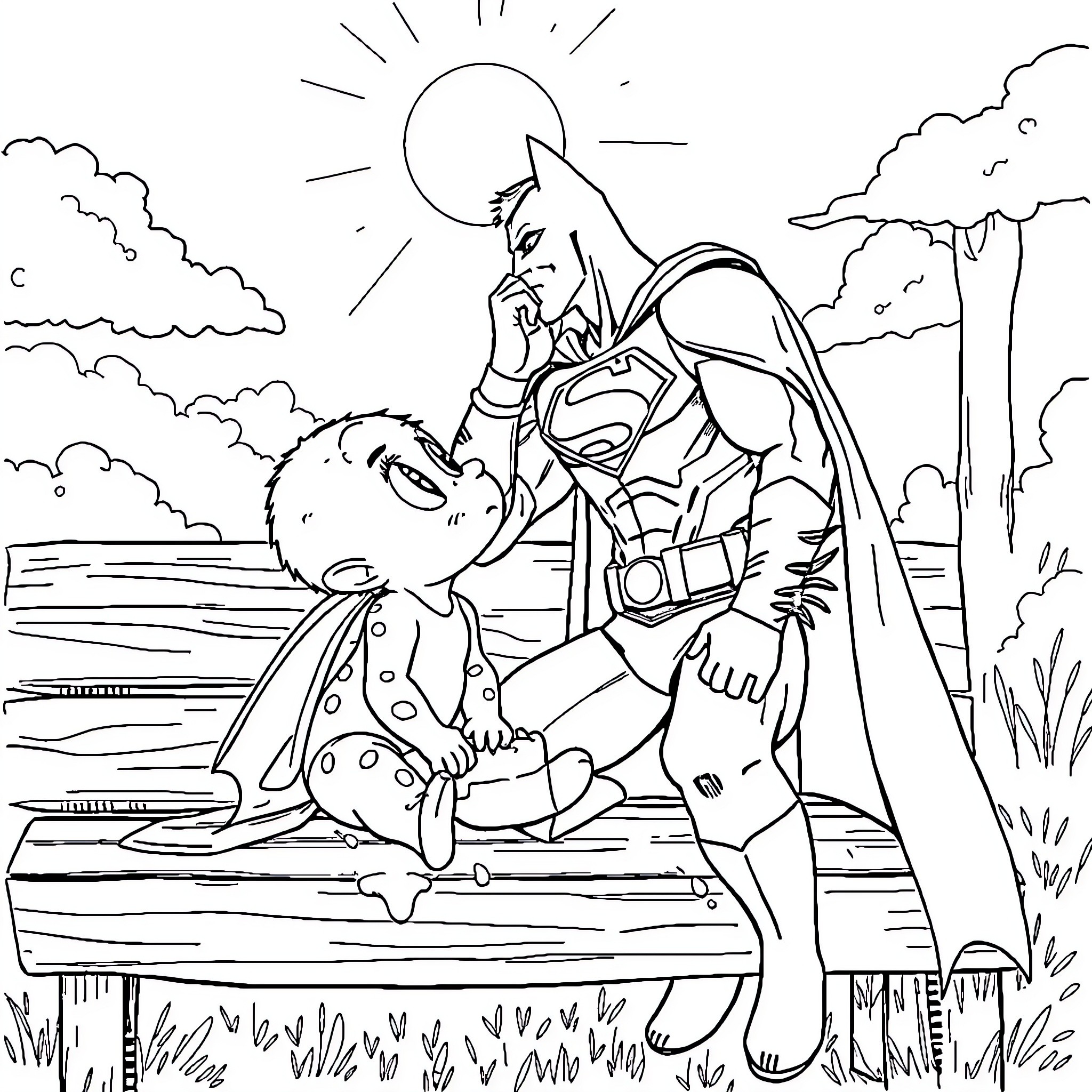 Pdiddy hero assists injured person in the wilderness Coloring Page (free black-and-white line drawing printable PDF for all, from beginners to advanced learners, including children, teens, adults, and seniors)
