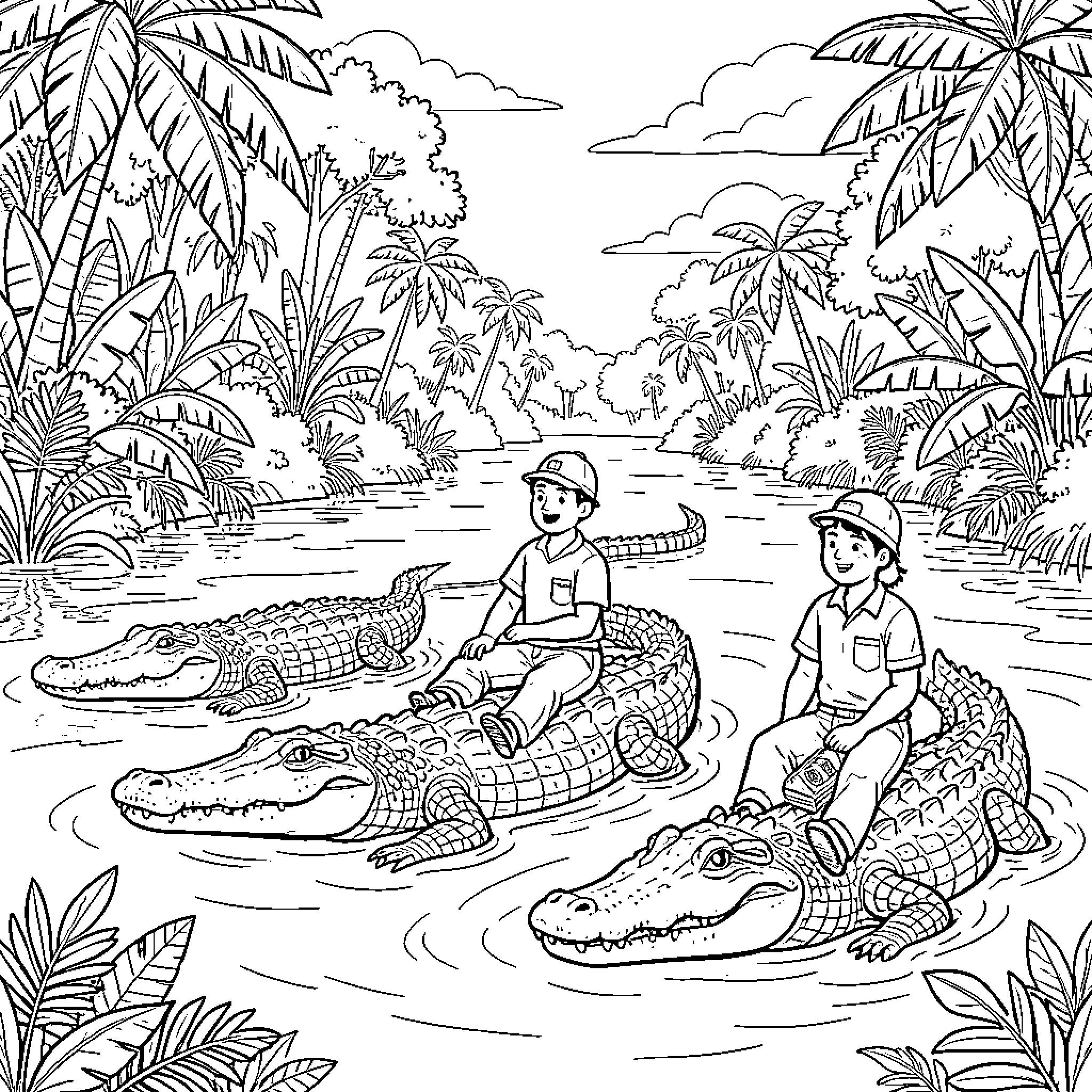 Money Venture in the Tropical Lagoon Coloring Page (free black-and-white line drawing printable PDF for all, from beginners to advanced learners, including children, teens, adults, and seniors)