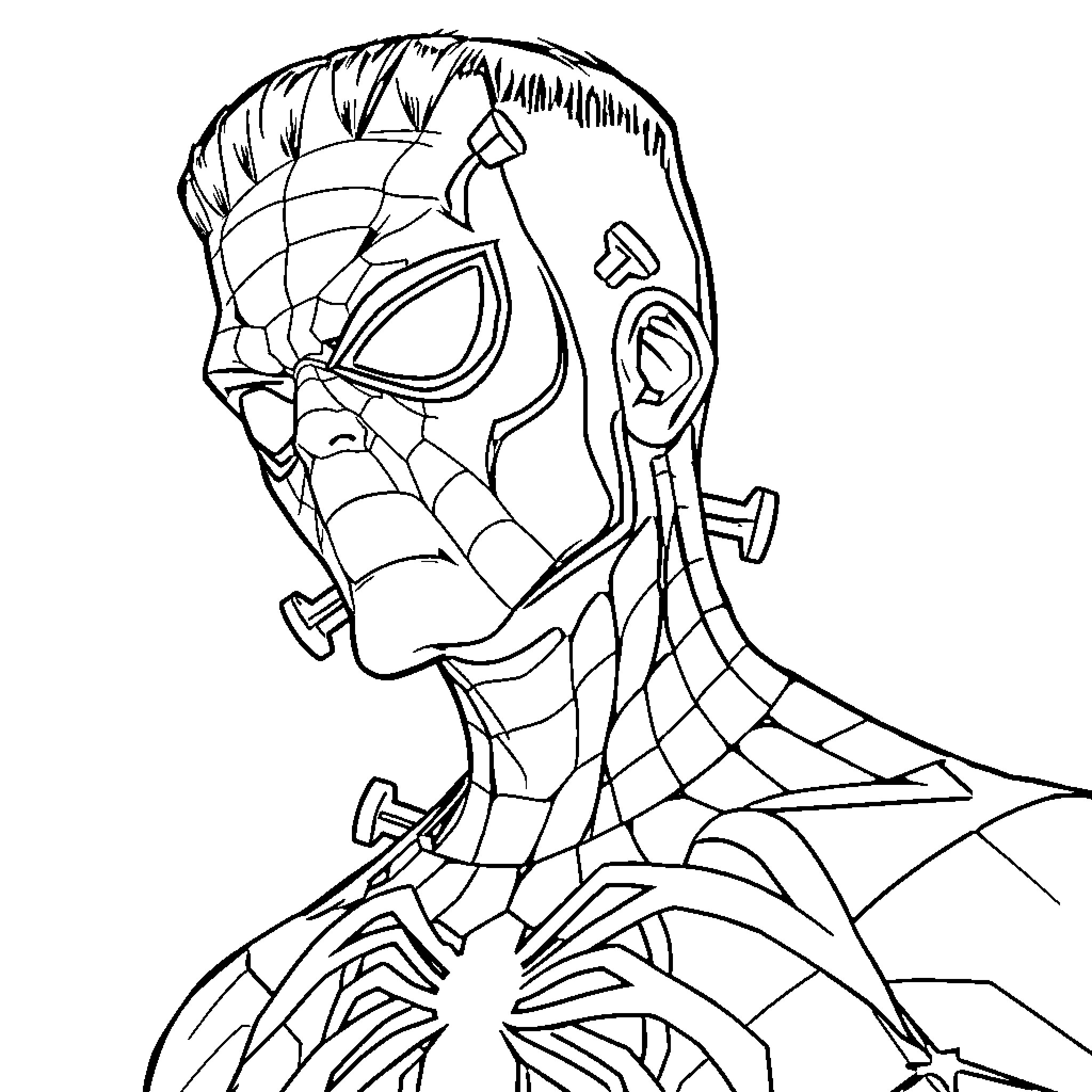 Spiderman in heroic action pose Coloring Page (free black-and-white line drawing printable PDF for all, from beginners to advanced learners, including children, teens, adults, and seniors)