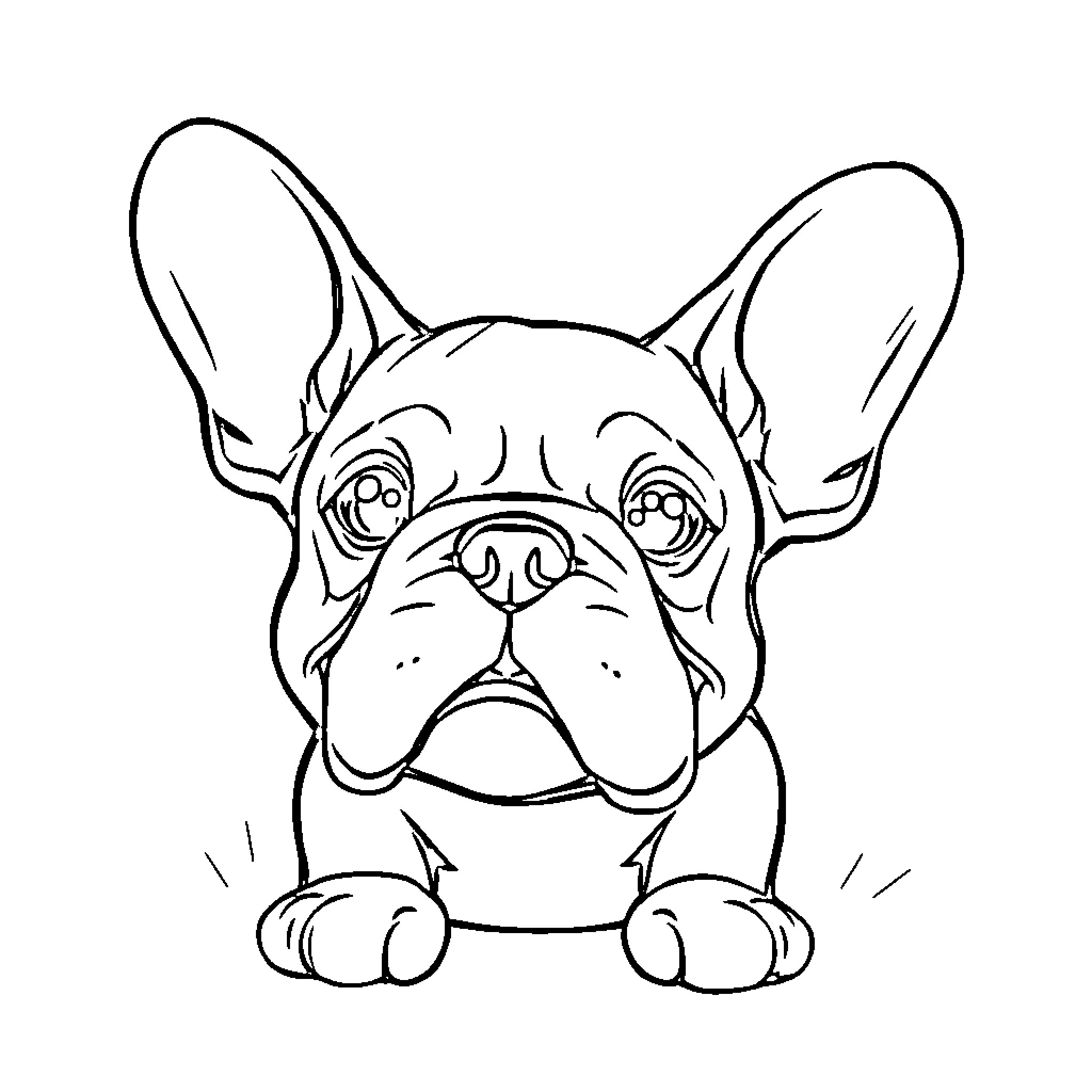 Bulldog peeking curiously Coloring Page (free black-and-white line drawing printable PDF for all, from beginners to advanced learners, including children, teens, adults, and seniors)