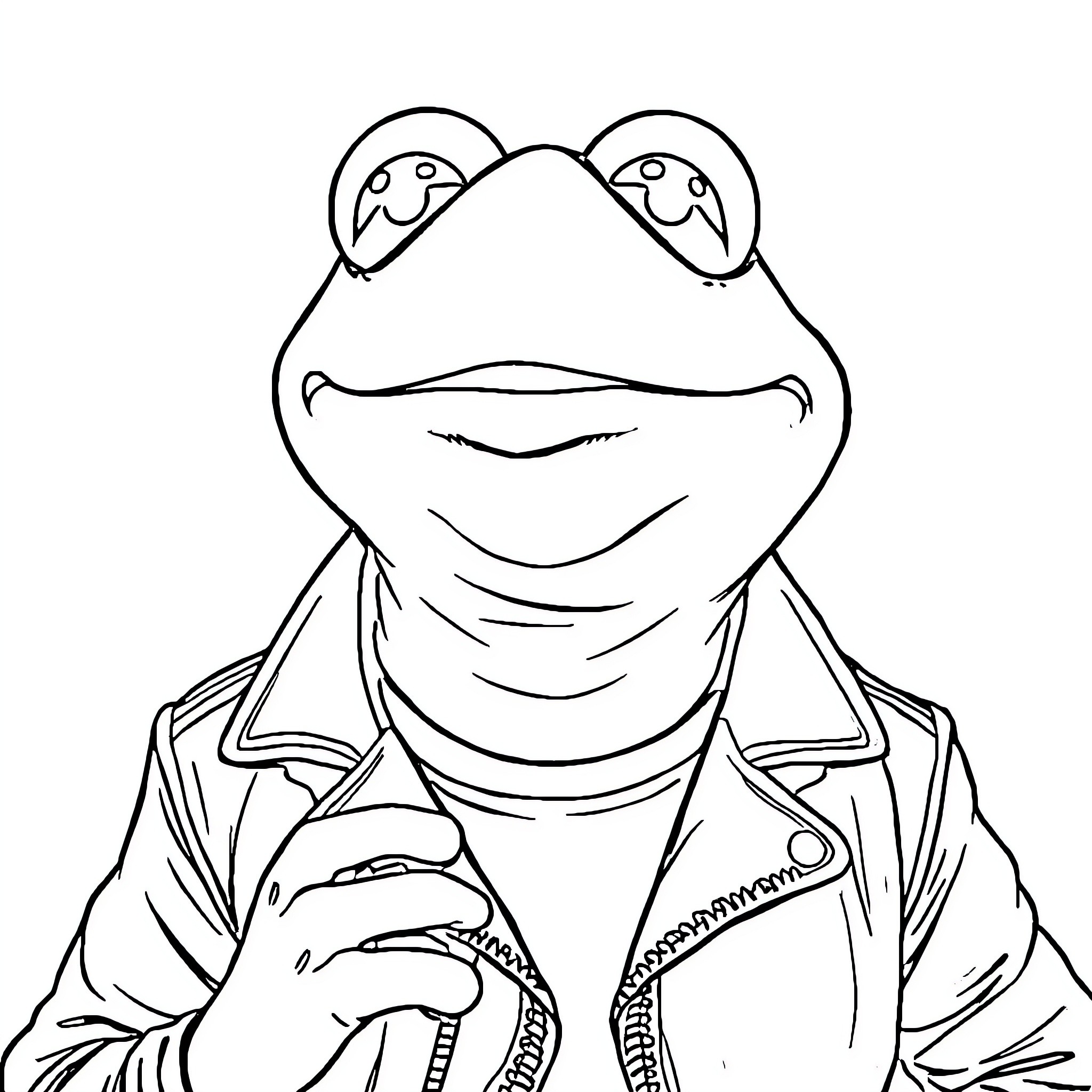 Kermit the Frog in casual outfit Coloring Page (free black-and-white line drawing printable PDF for all, from beginners to advanced learners, including children, teens, adults, and seniors)