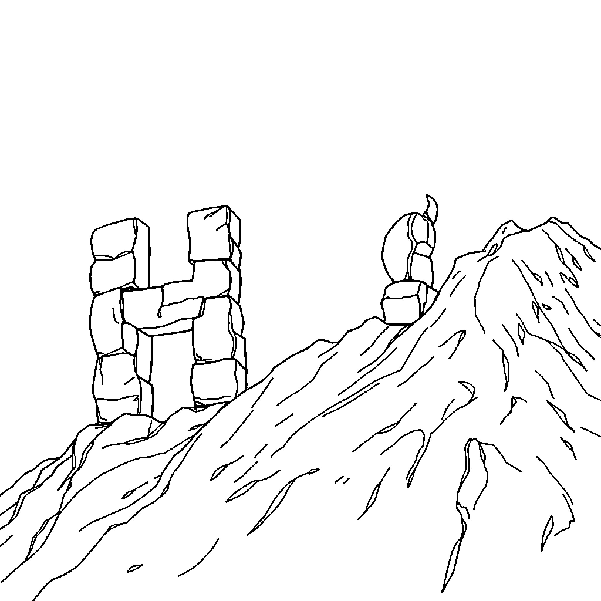 Letter H Climbers Ascending Rugged Mountain Coloring Page (free black-and-white line drawing printable PDF for all, from beginners to advanced learners, including children, teens, adults, and seniors)