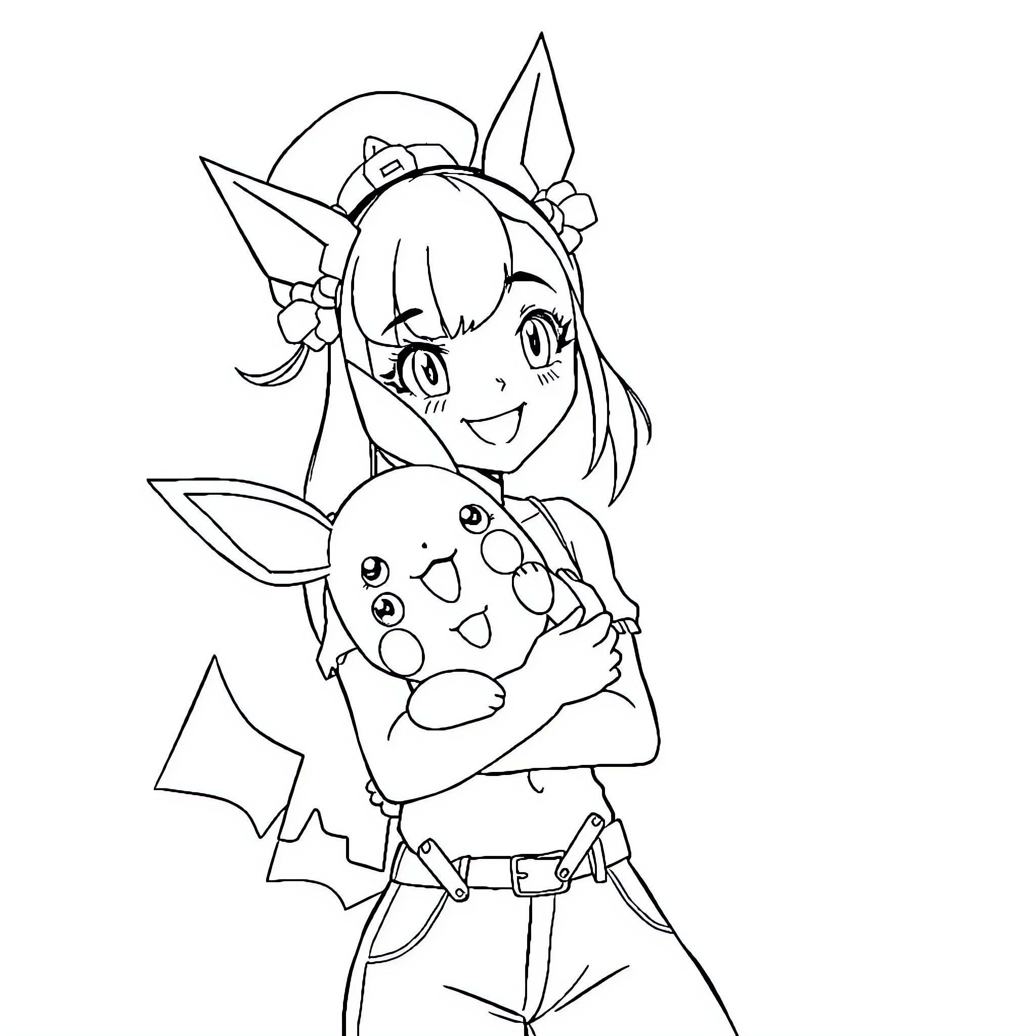 Charli XCX in a whimsical anime-inspired outfit Coloring Page (free black-and-white line drawing printable PDF for all, from beginners to advanced learners, including children, teens, adults, and seniors)