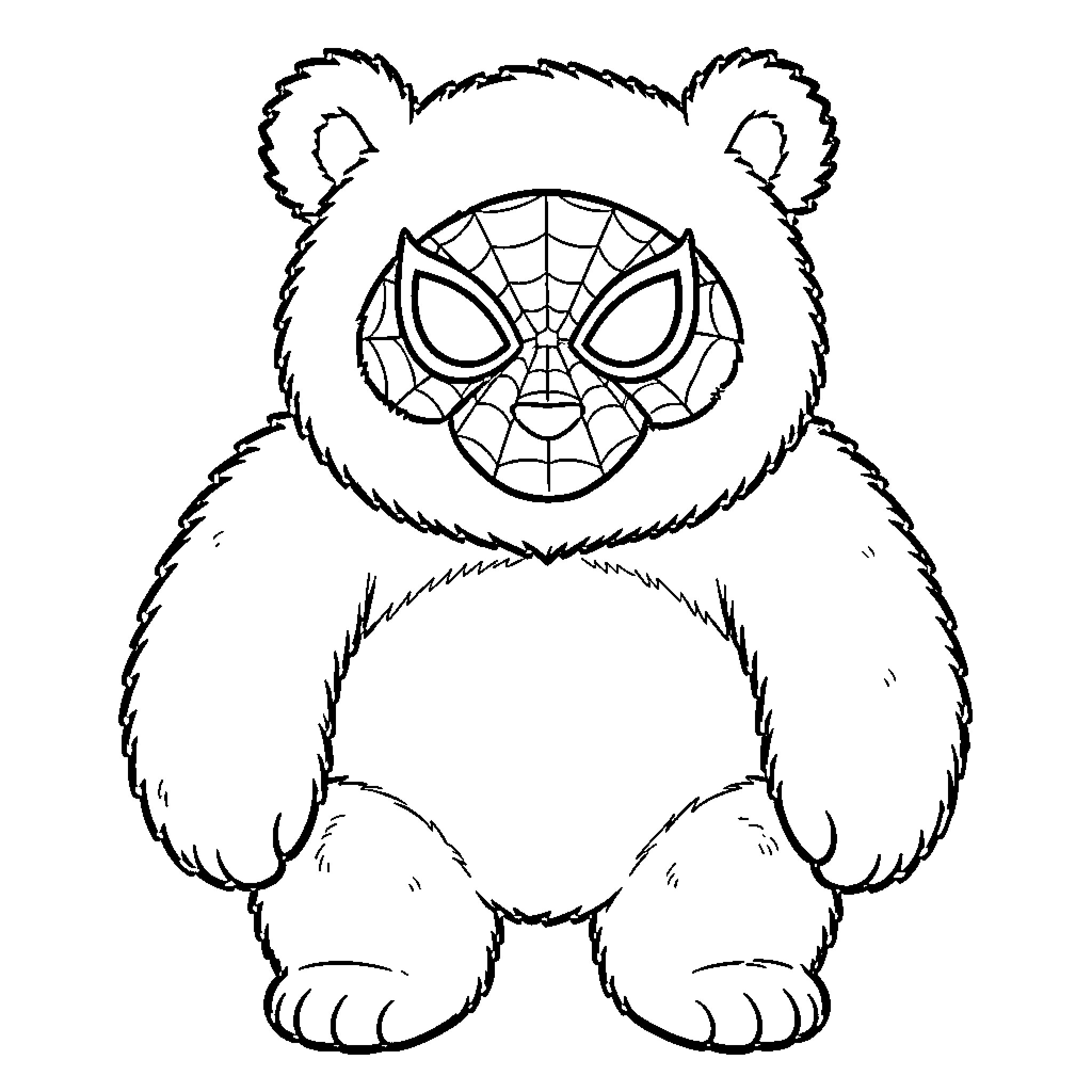 Spiderman dressed as a cute teddy bear Coloring Page (free black-and-white line drawing printable PDF for all, from beginners to advanced learners, including children, teens, adults, and seniors)