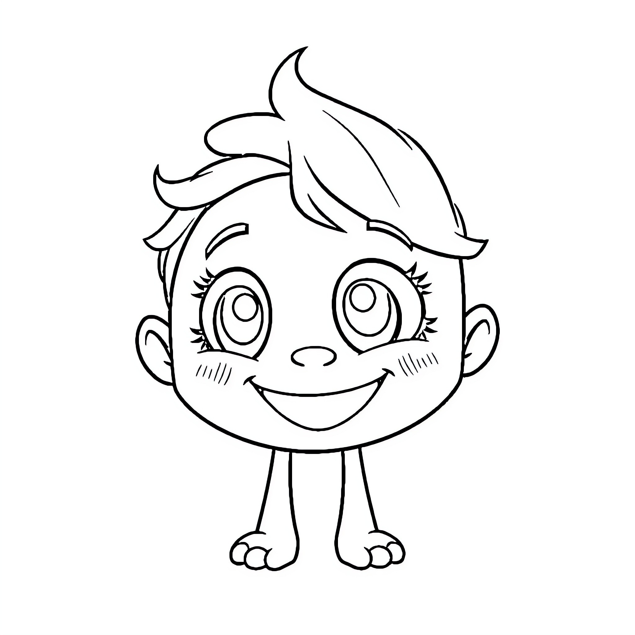Kawaii Smiling Boy Character with Expressive Eyes Coloring Page (free black-and-white line drawing printable PDF for all, from beginners to advanced learners, including children, teens, adults, and seniors)