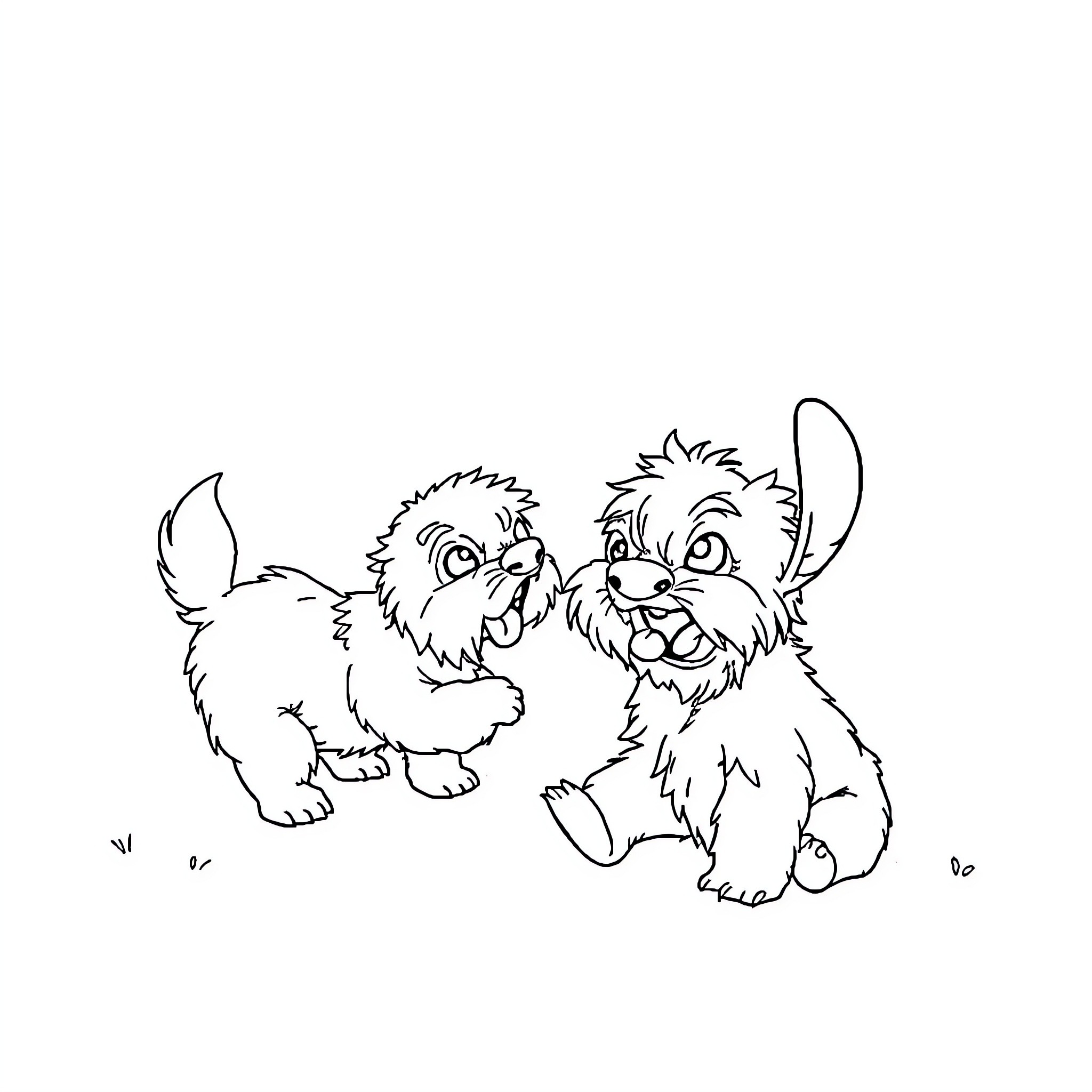 Stitch playing with furry companions Coloring Page (free black-and-white line drawing printable PDF for all, from beginners to advanced learners, including children, teens, adults, and seniors)