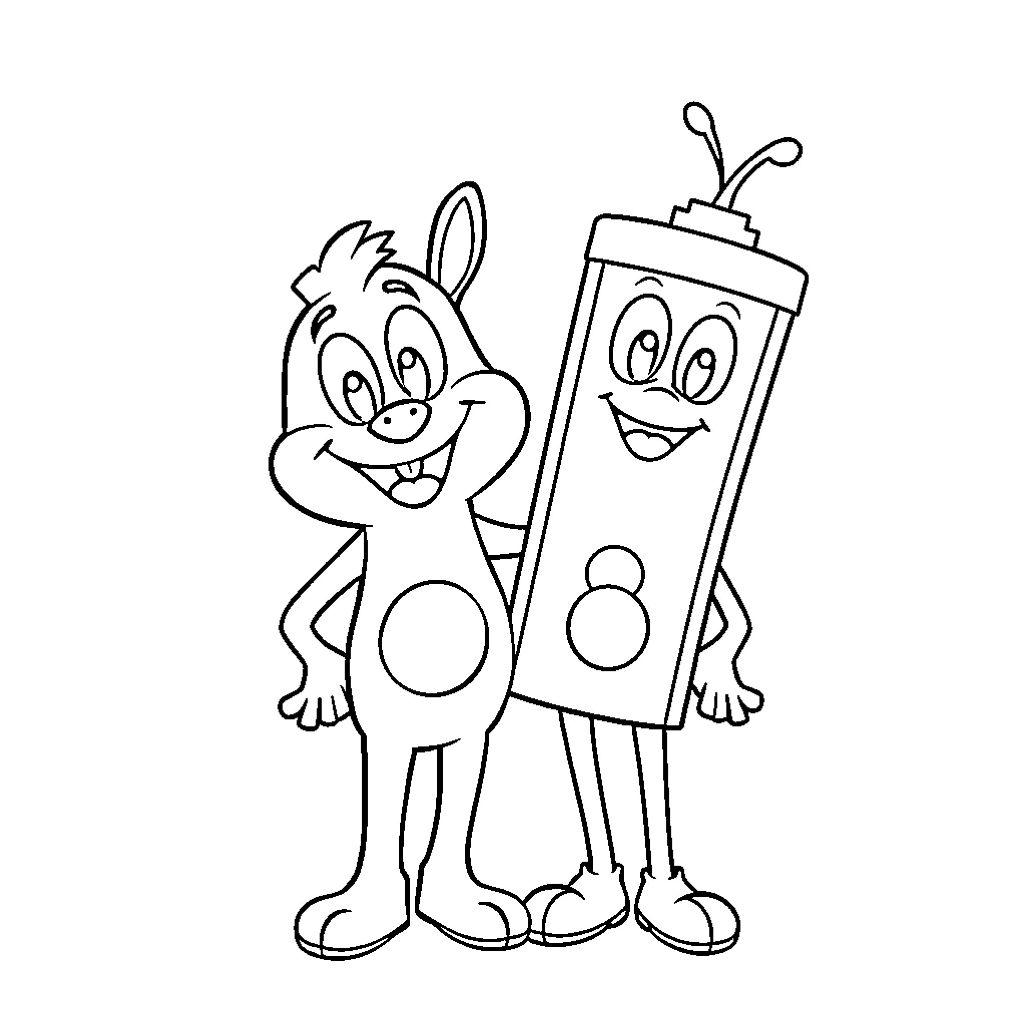 Bluey and Friend Enjoying Playtime Coloring Page (free black-and-white line drawing printable PDF for all, from beginners to advanced learners, including children, teens, adults, and seniors)