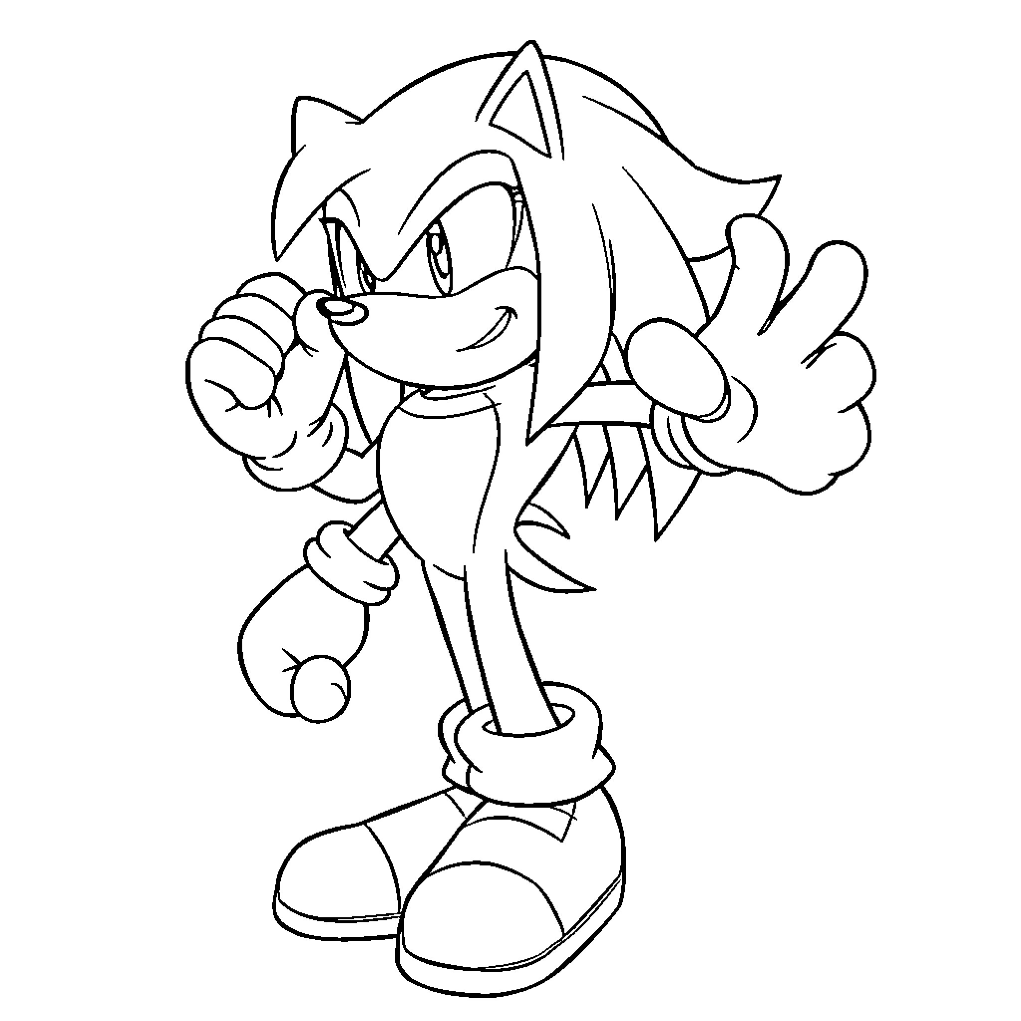 Knuckles the Echidna in Playful Pose Coloring Page (free black-and-white line drawing printable PDF for all, from beginners to advanced learners, including children, teens, adults, and seniors)