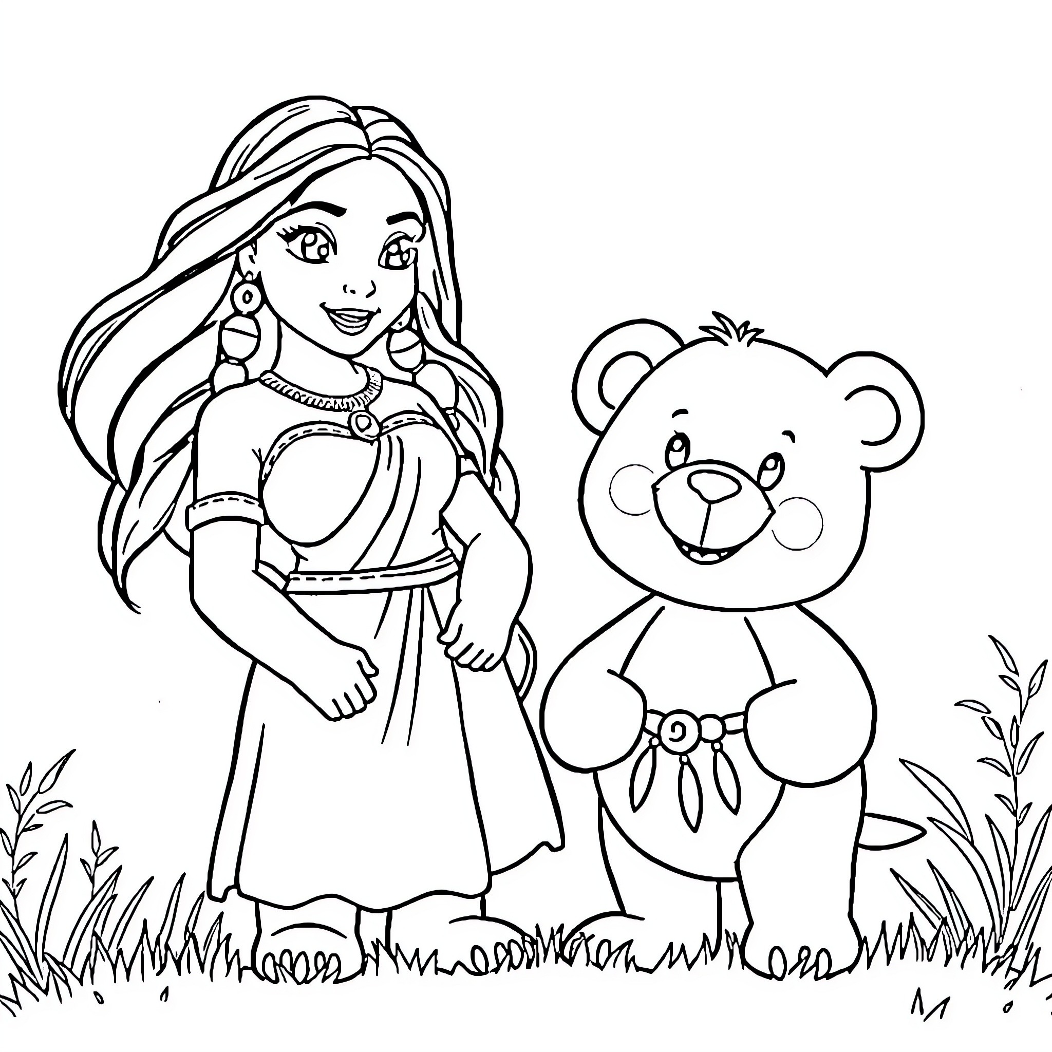 Lotso and the Smiling Princess Coloring Page (free black-and-white line drawing printable PDF for all, from beginners to advanced learners, including children, teens, adults, and seniors)