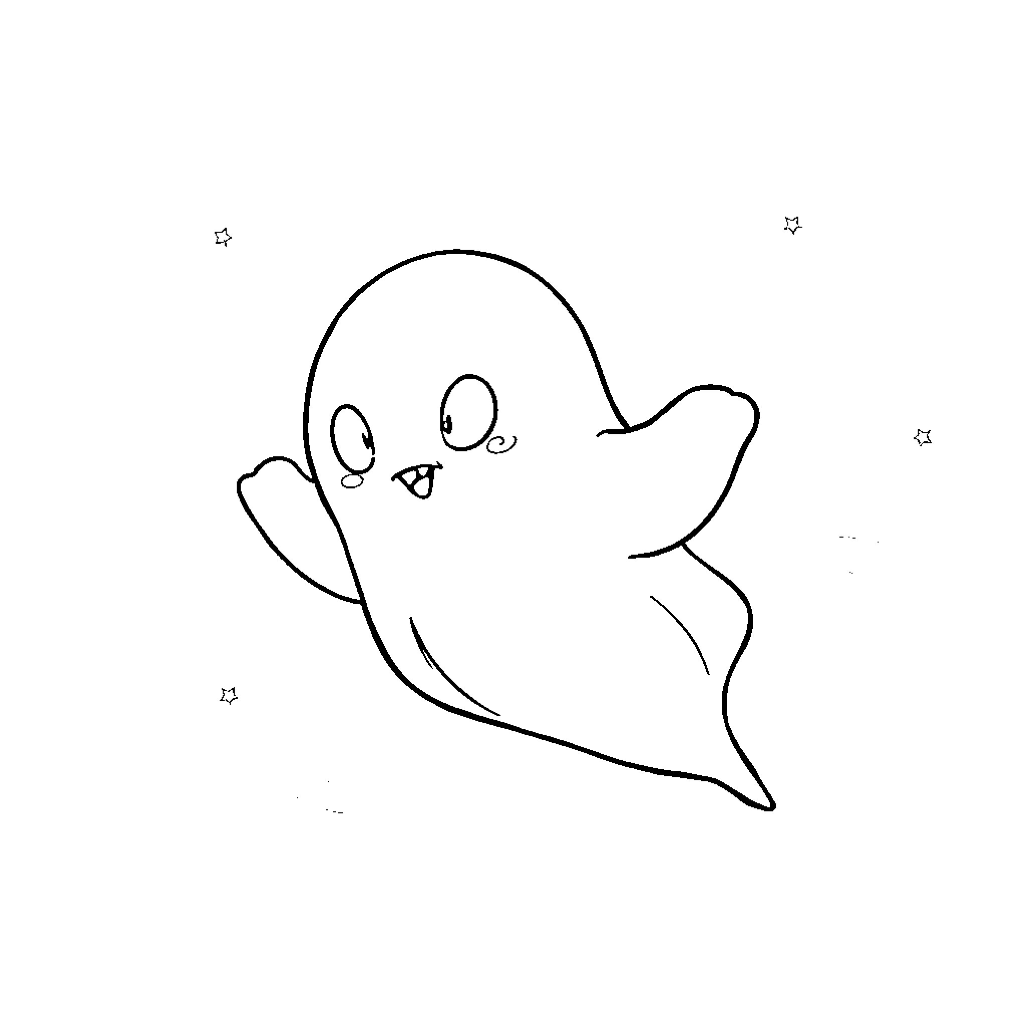 Ghost Pokemon making a cute expression Coloring Page (free black-and-white line drawing printable PDF for all, from beginners to advanced learners, including children, teens, adults, and seniors)