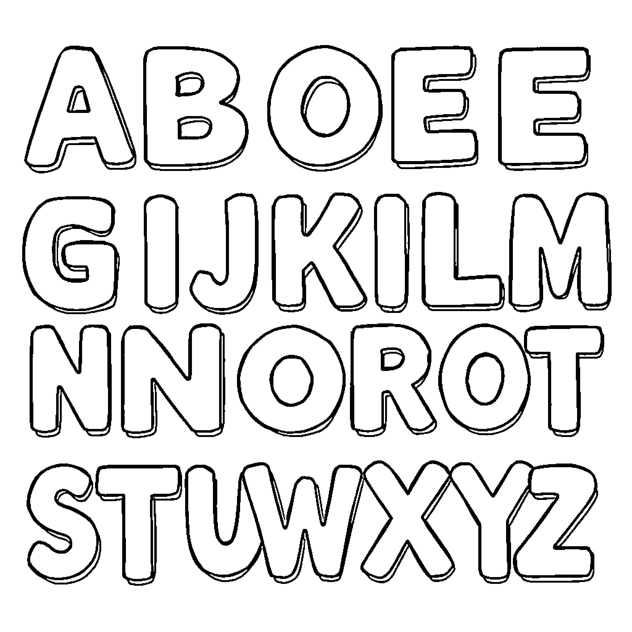Alphabet with stylized letters Coloring Page (free black-and-white line drawing printable PDF for all, from beginners to advanced learners, including children, teens, adults, and seniors)