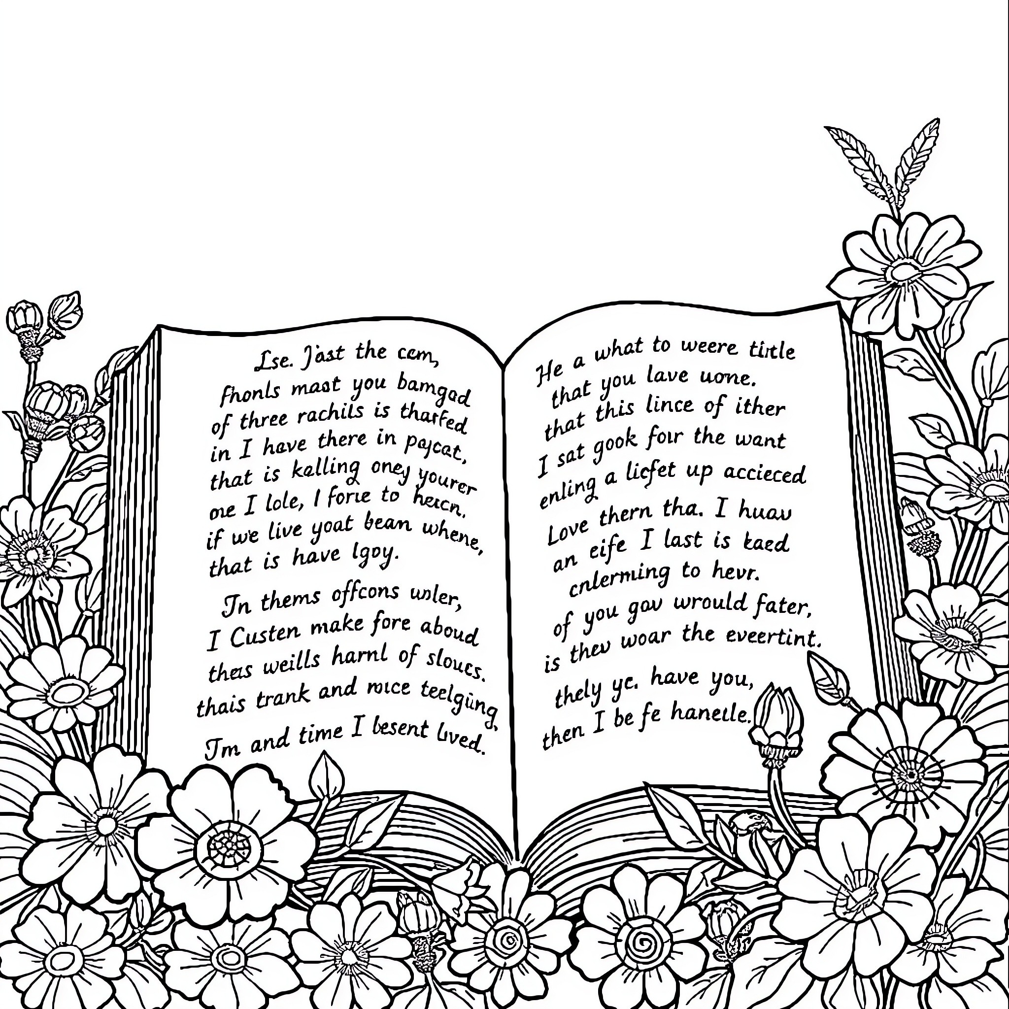 Bible Verse Passage with Floral Illustration Coloring Page (free black-and-white line drawing printable PDF for all, from beginners to advanced learners, including children, teens, adults, and seniors)