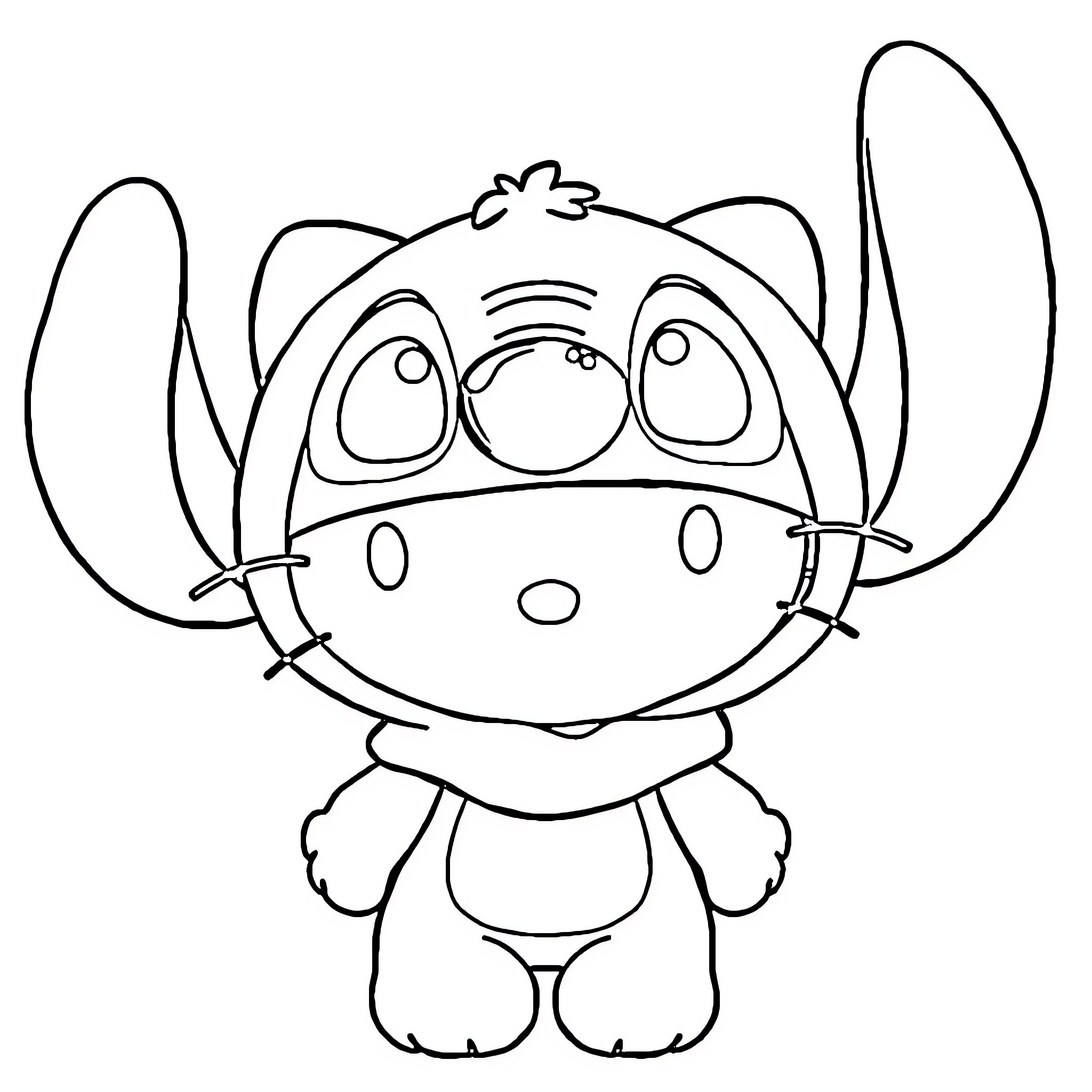 Hello Kitty in a Silly Pose Coloring Page (free black-and-white line drawing printable PDF for all, from beginners to advanced learners, including children, teens, adults, and seniors)