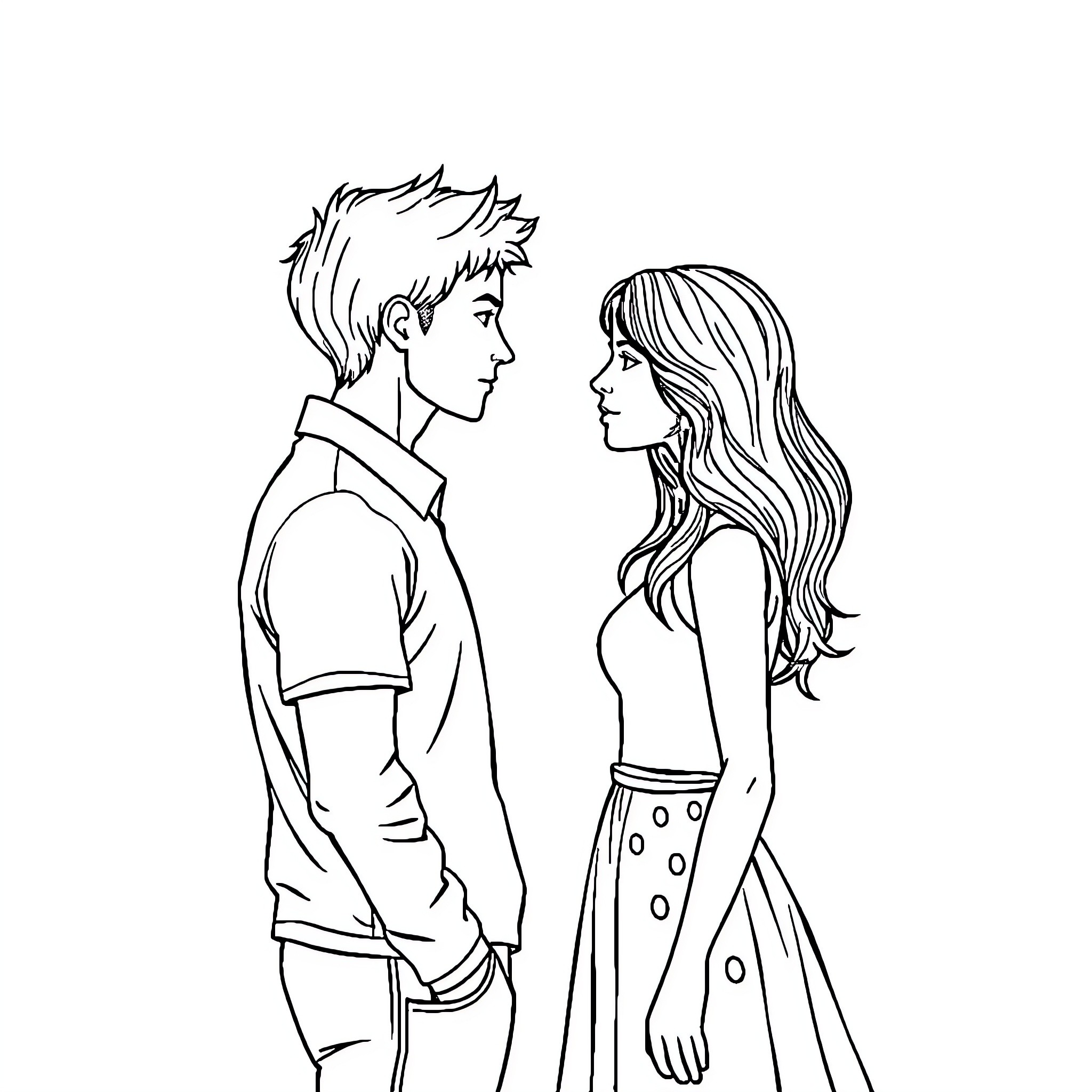 Tender Moment Between Two People Coloring Page (free black-and-white line drawing printable PDF for all, from beginners to advanced learners, including children, teens, adults, and seniors)