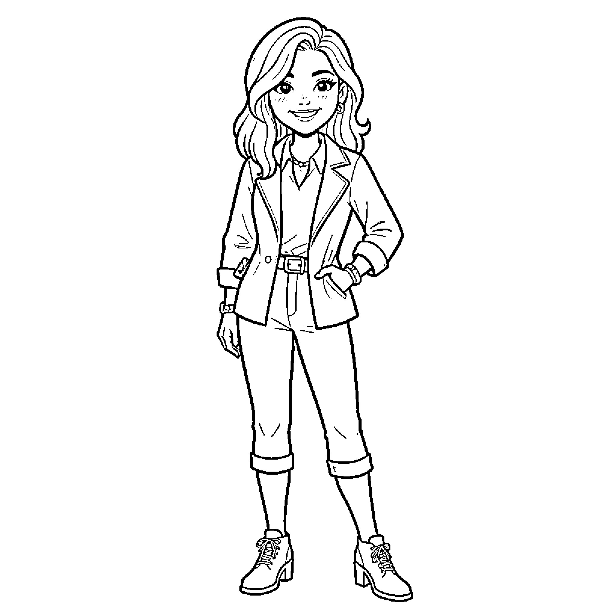 Step Mom's Stylish Outfit and Friendly Expression Coloring Page (free black-and-white line drawing printable PDF for all, from beginners to advanced learners, including children, teens, adults, and seniors)