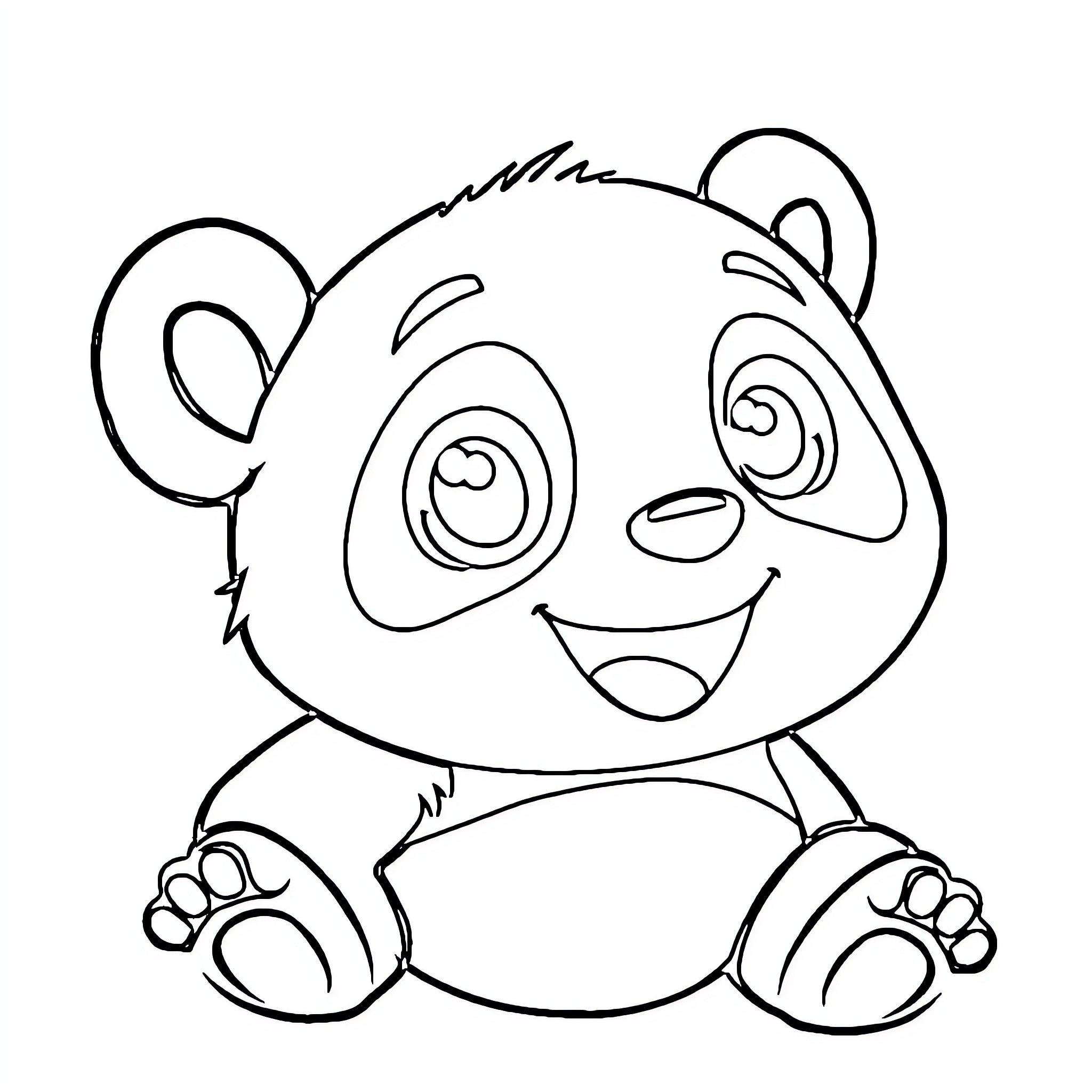 Panda Sitting and Smiling Happily Coloring Page (free black-and-white line drawing printable PDF for all, from beginners to advanced learners, including children, teens, adults, and seniors)
