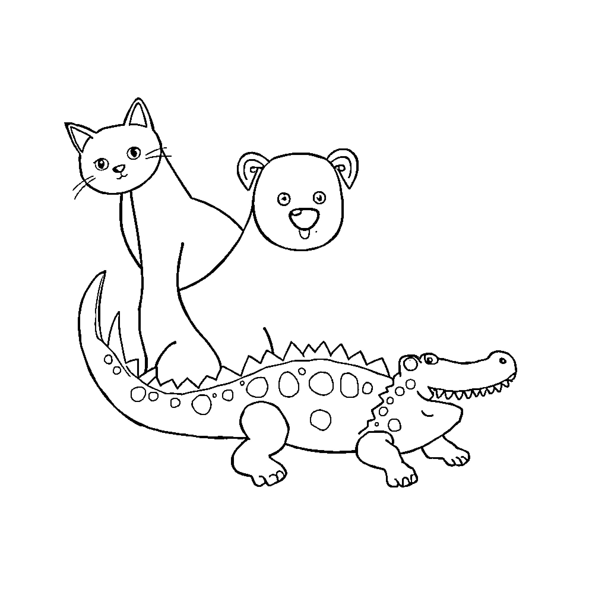 Curious critters in colorful company Coloring Page (free black-and-white line drawing printable PDF for all, from beginners to advanced learners, including children, teens, adults, and seniors)