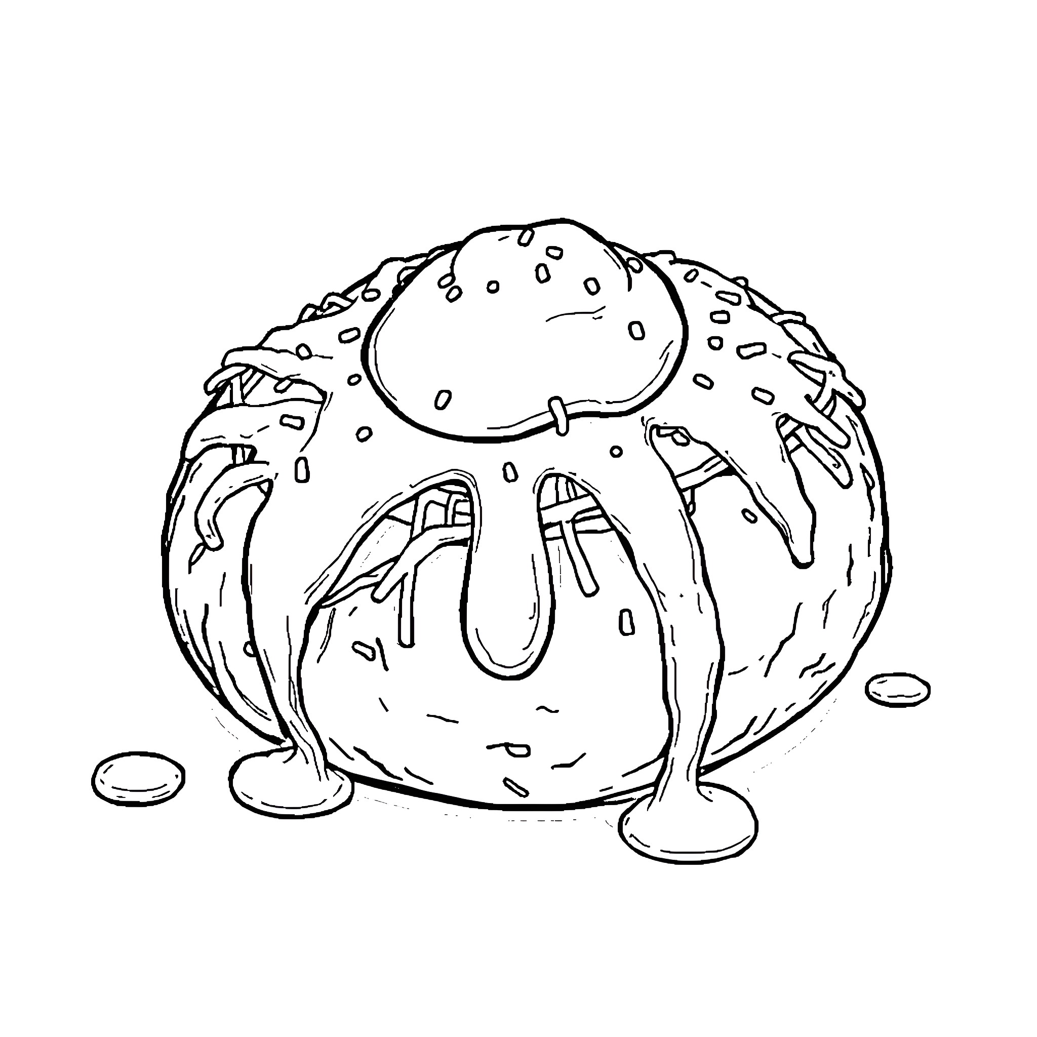 Potato creature exploring its surroundings Coloring Page (free black-and-white line drawing printable PDF for all, from beginners to advanced learners, including children, teens, adults, and seniors)