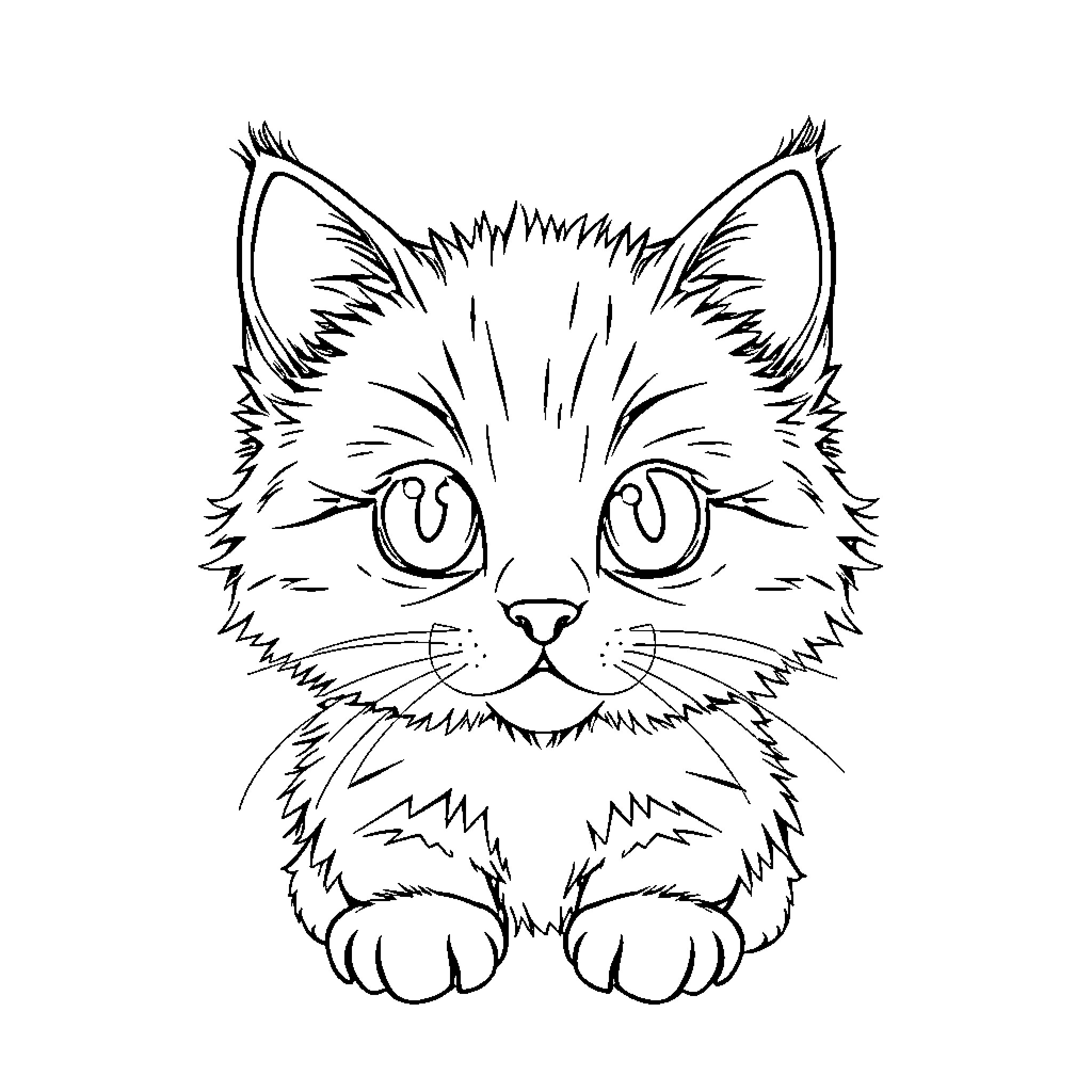 Cat Gazing Curiously Coloring Page (free black-and-white line drawing printable PDF for all, from beginners to advanced learners, including children, teens, adults, and seniors)