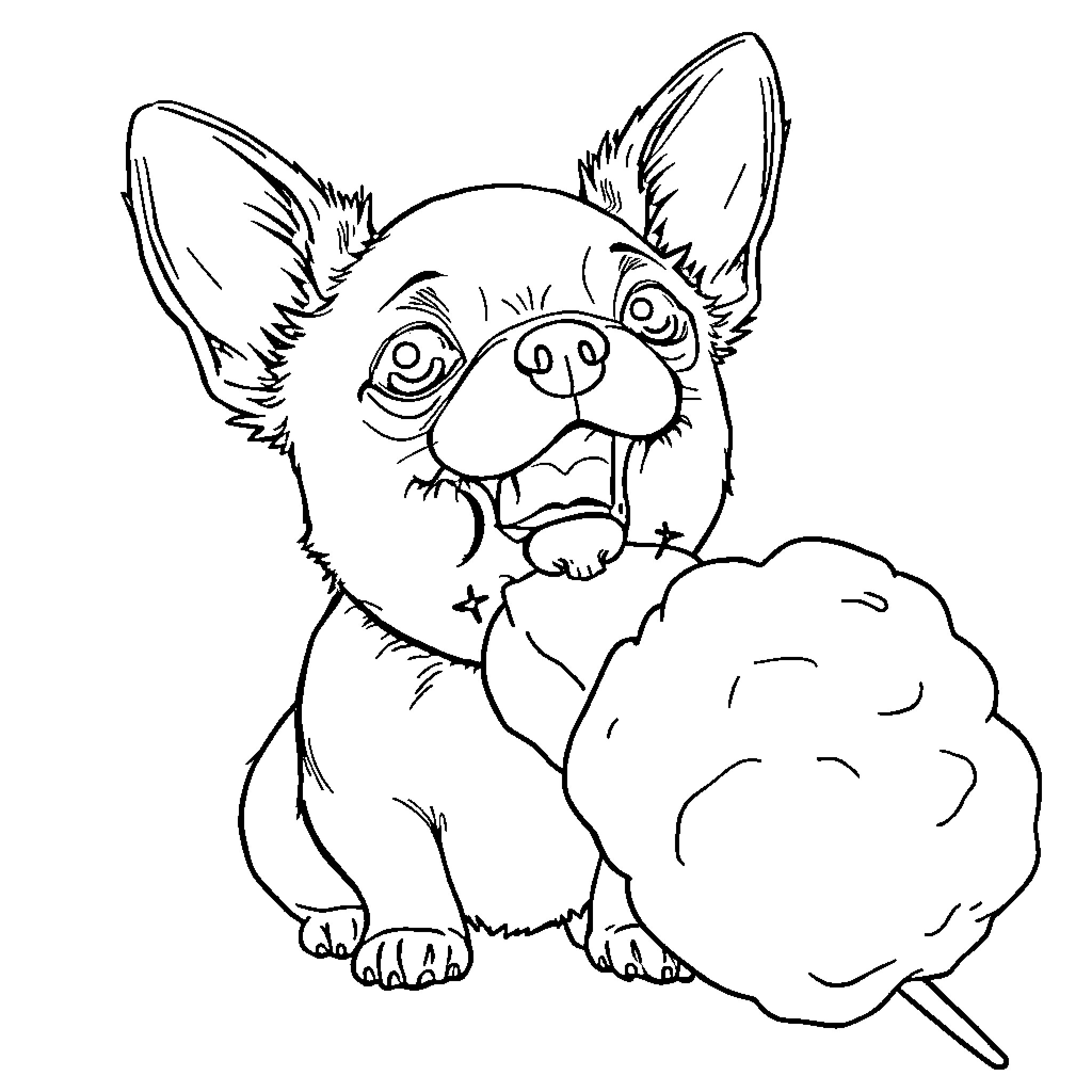 Chihuahua with playful expression and fluffy paw Coloring Page (free black-and-white line drawing printable PDF for all, from beginners to advanced learners, including children, teens, adults, and seniors)