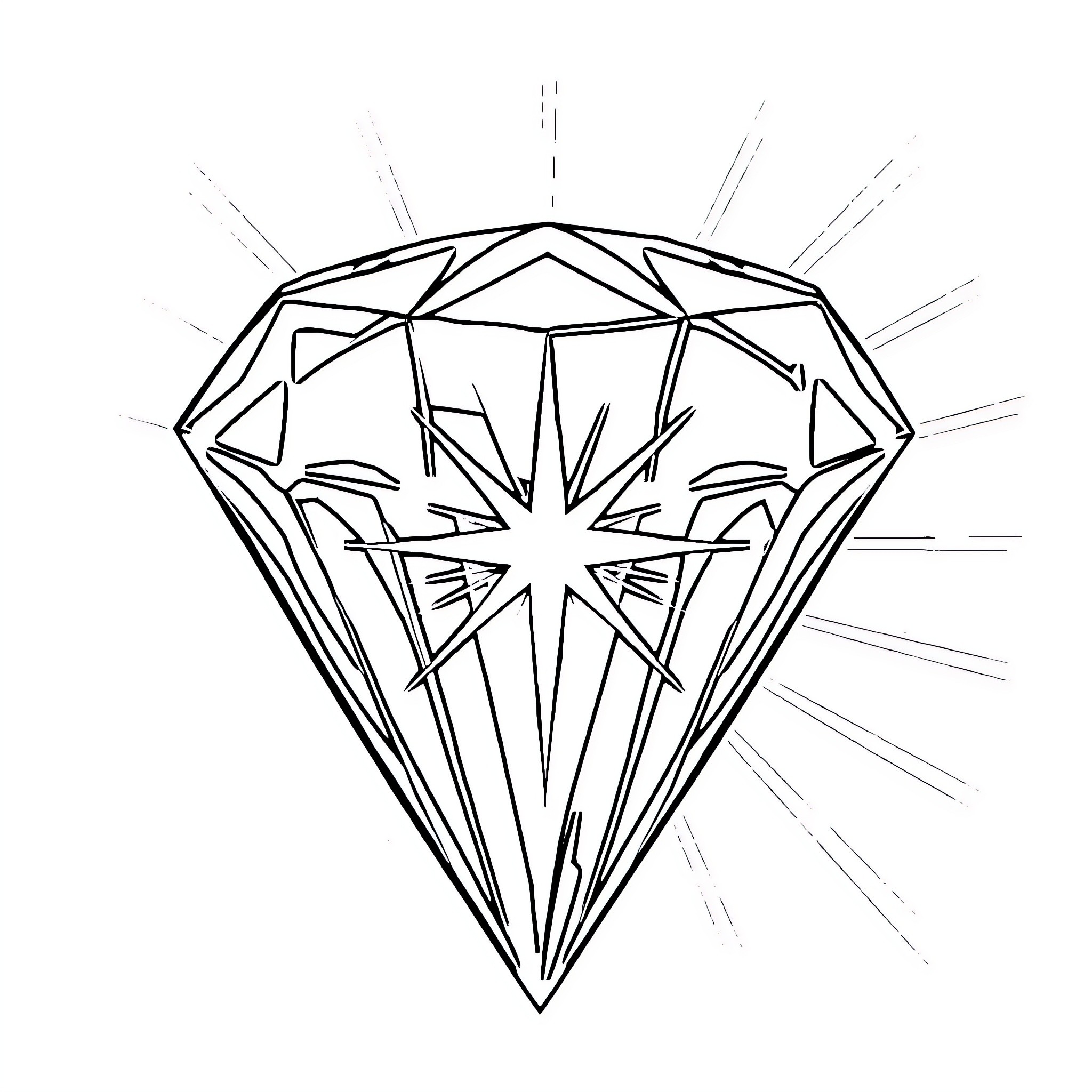 Diamond Shaped Geometric Design with Radiant Beams Coloring Page (free black-and-white line drawing printable PDF for all, from beginners to advanced learners, including children, teens, adults, and seniors)