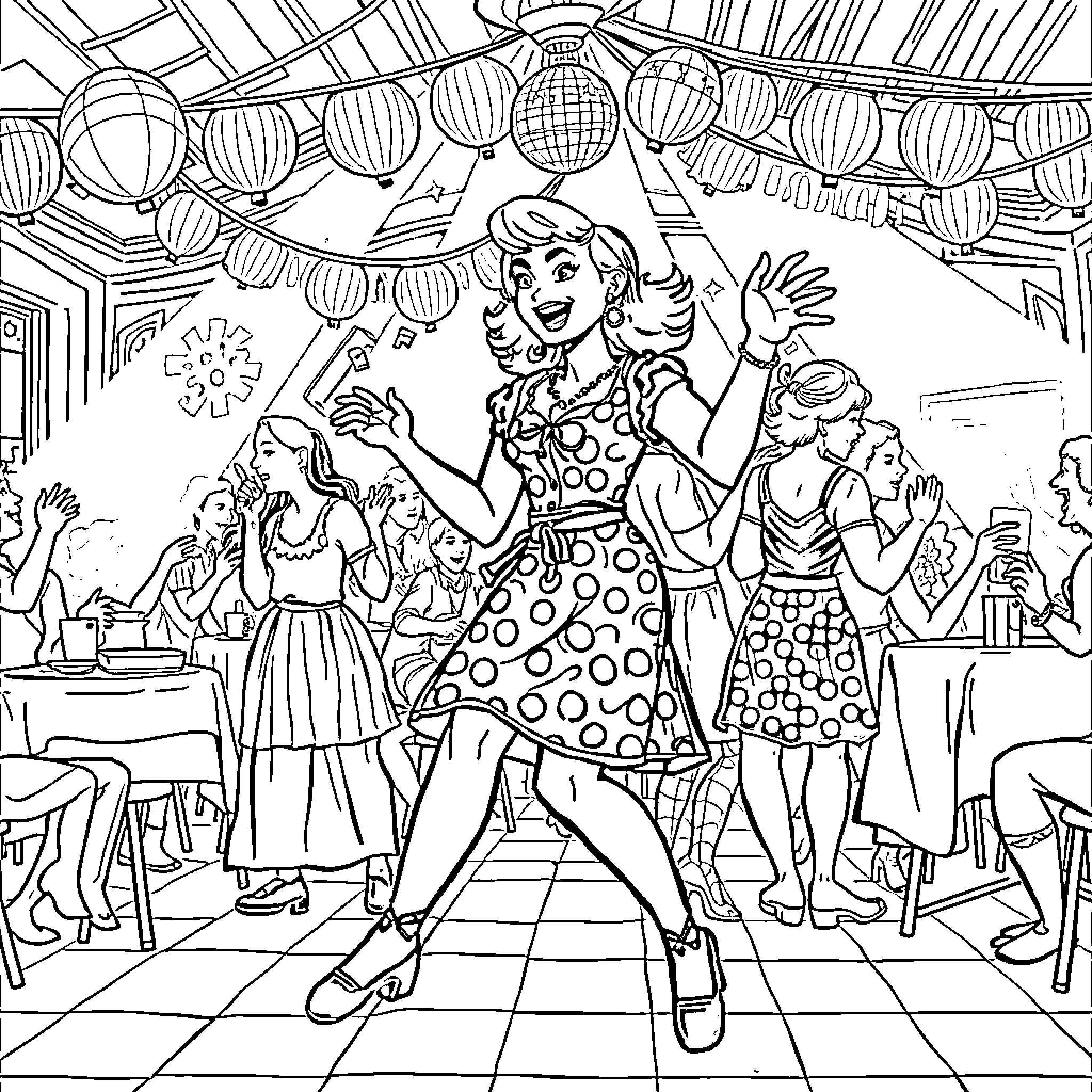 Askeladd's Joyful Dance at the Lively Party Coloring Page (free black-and-white line drawing printable PDF for all, from beginners to advanced learners, including children, teens, adults, and seniors)