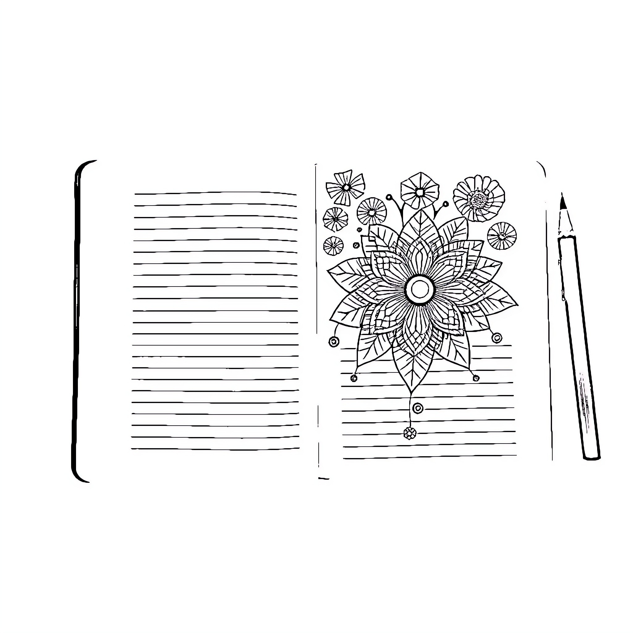 Mental Health Reflection in Floral Doodle Coloring Page (free black-and-white line drawing printable PDF for all, from beginners to advanced learners, including children, teens, adults, and seniors)