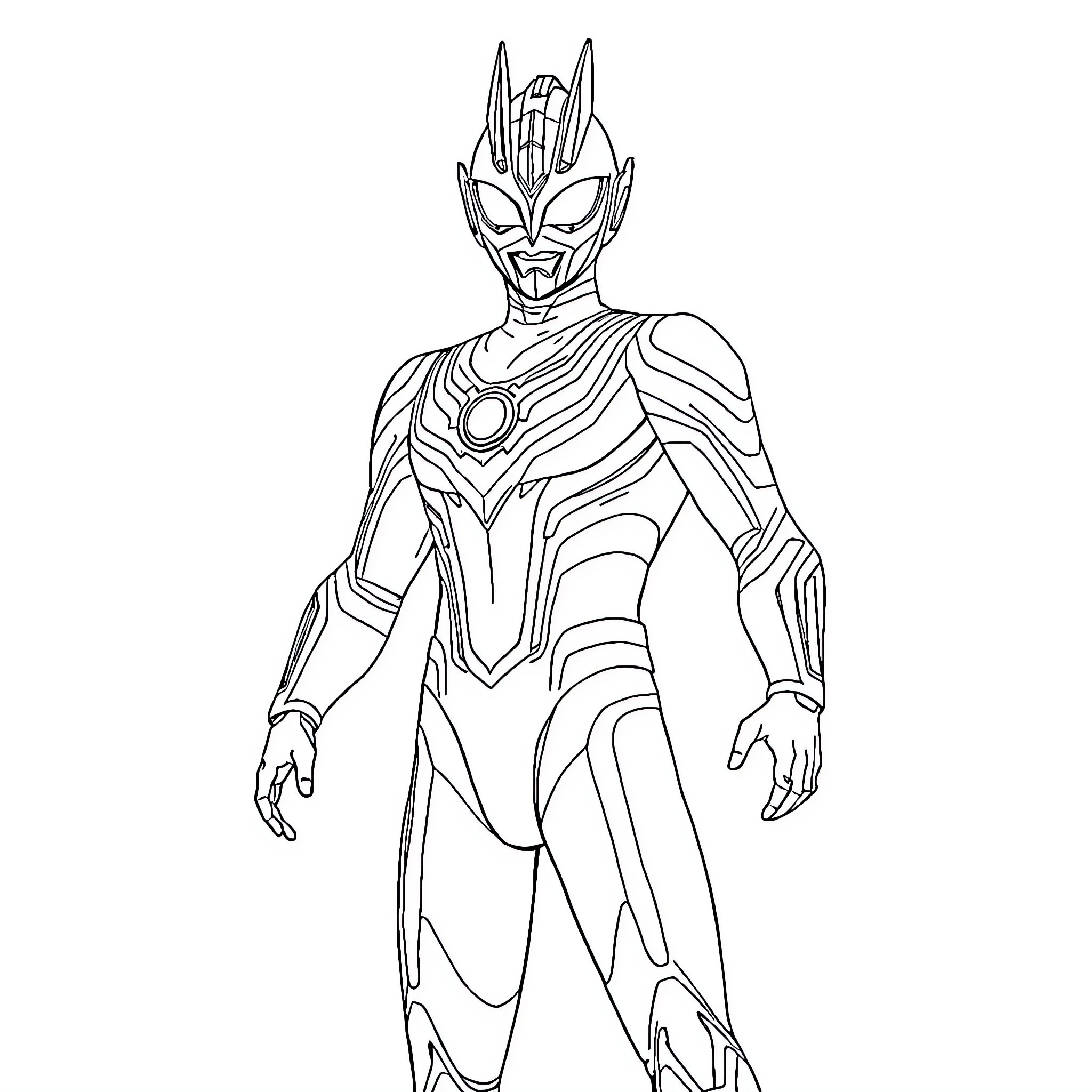 Ultraman in heroic pose with distinctive costume Coloring Page (free black-and-white line drawing printable PDF for all, from beginners to advanced learners, including children, teens, adults, and seniors)