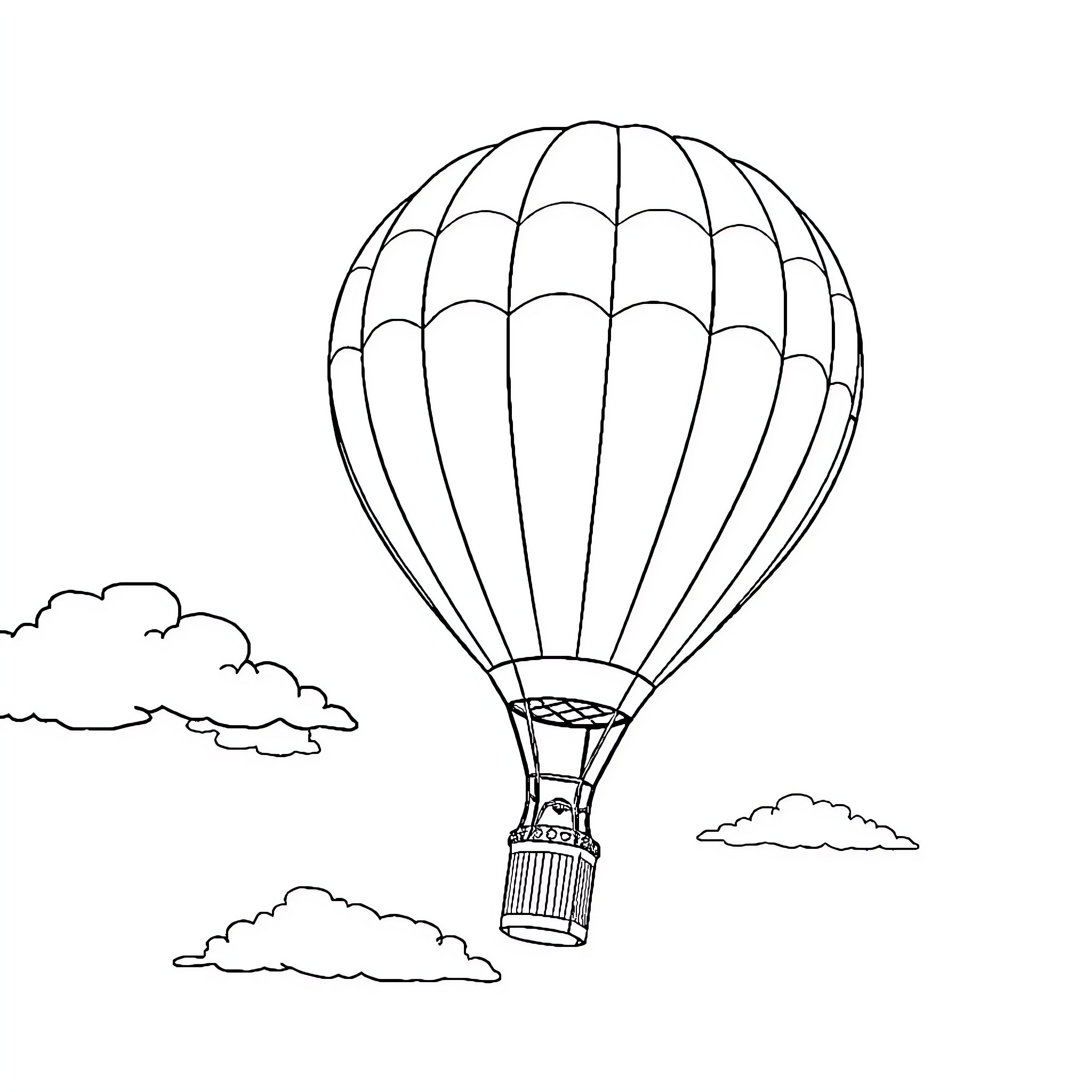 Balloon floating in the clouds Coloring Page (free black-and-white line drawing printable PDF for all, from beginners to advanced learners, including children, teens, adults, and seniors)