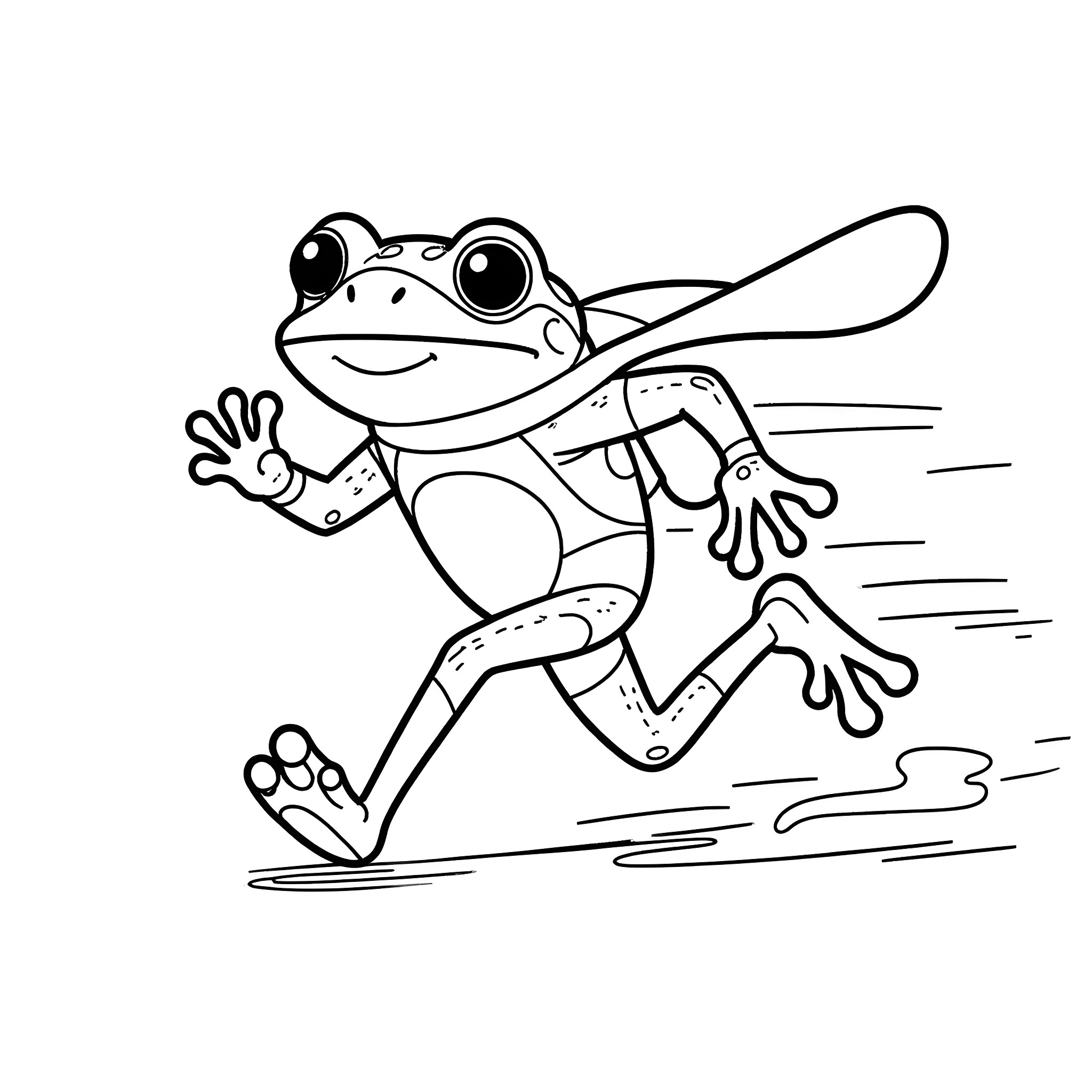 Frog hopping energetically Coloring Page (free black-and-white line drawing printable PDF for all, from beginners to advanced learners, including children, teens, adults, and seniors)