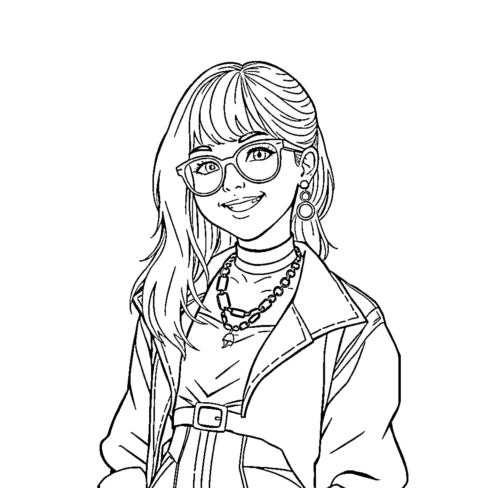 Zoey's Youthful Enthusiasm Coloring Page (free black-and-white line drawing printable PDF for all, from beginners to advanced learners, including children, teens, adults, and seniors)