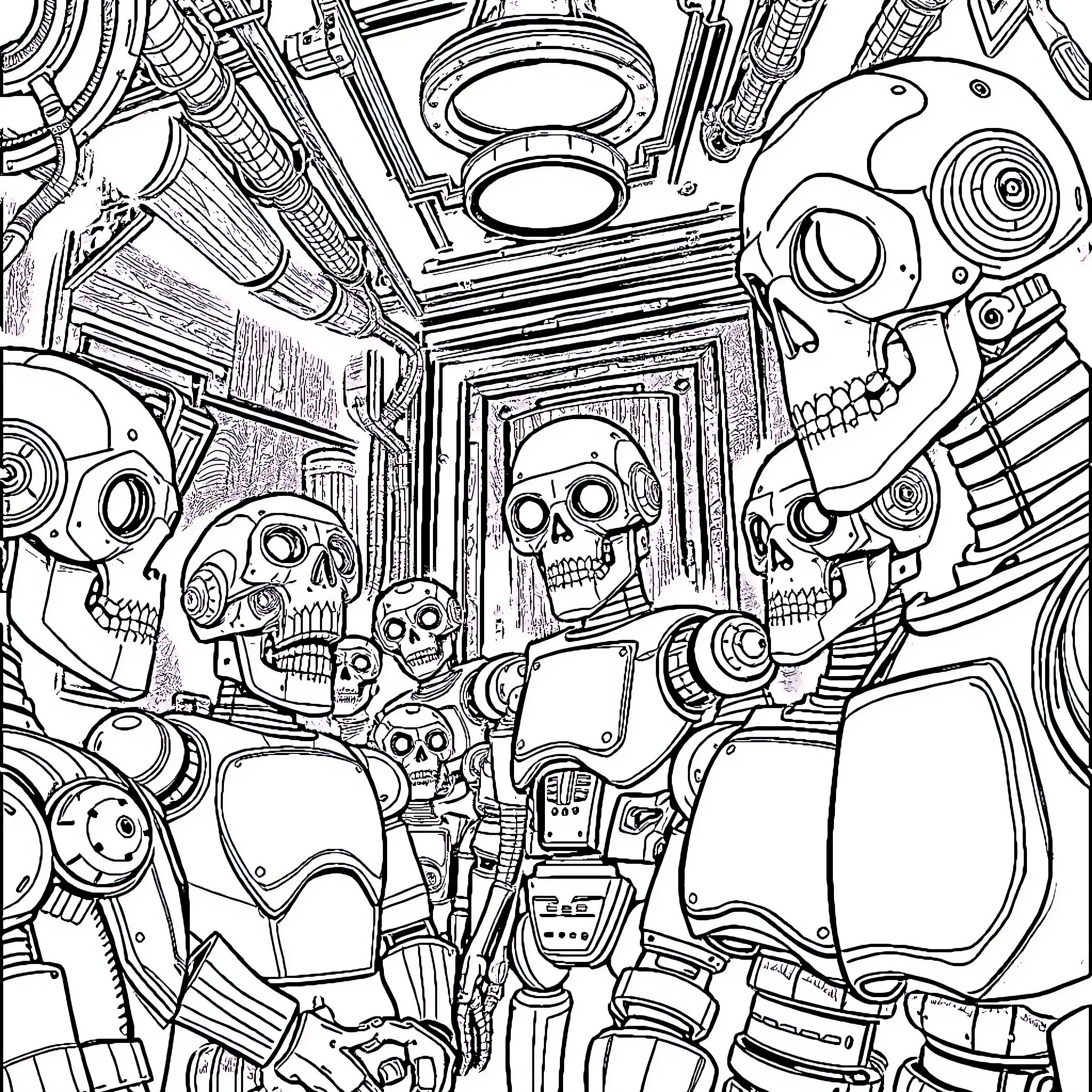 Five Nights At Freddy's: Mechanical Mayhem Coloring Page (free black-and-white line drawing printable PDF for all, from beginners to advanced learners, including children, teens, adults, and seniors)