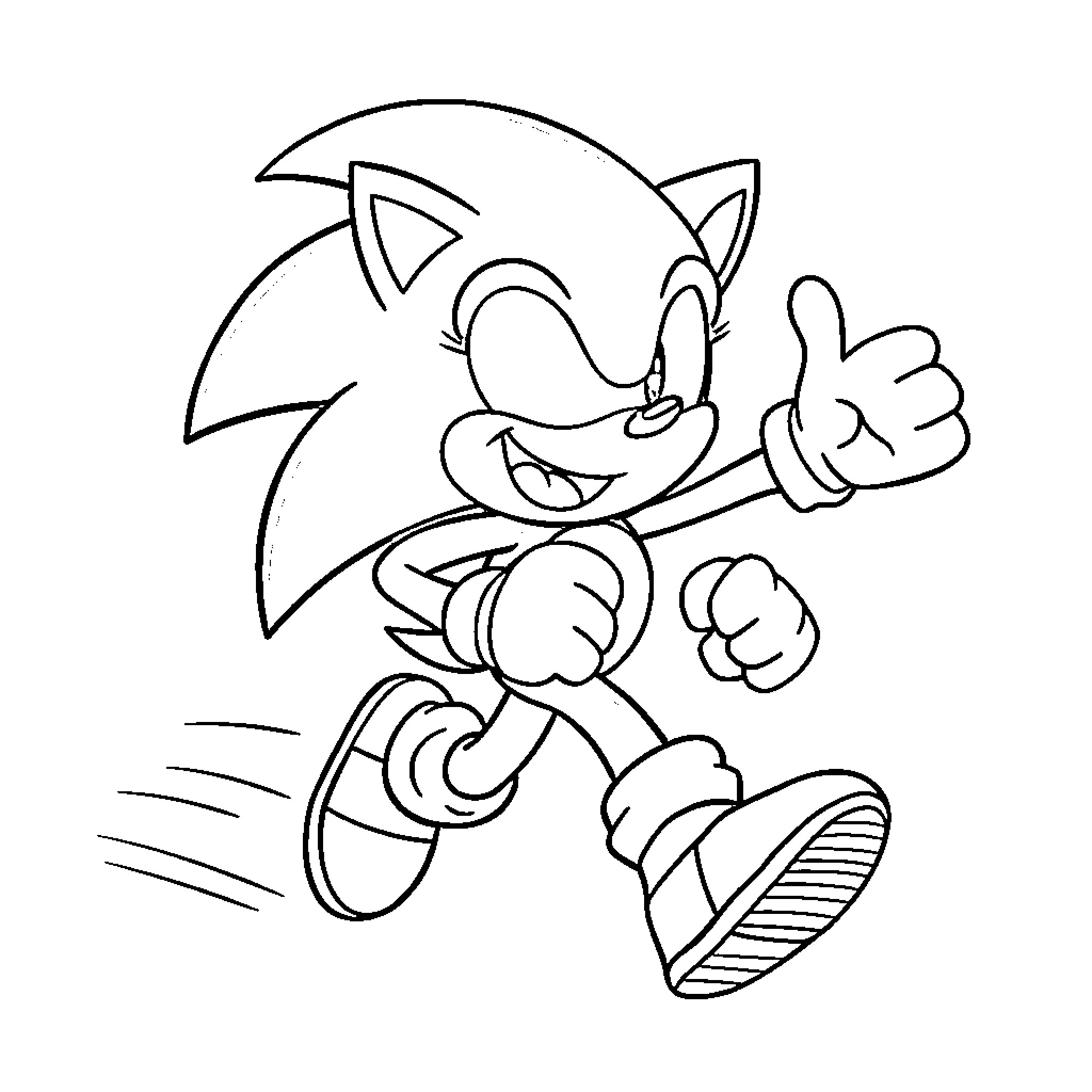 Sonic running with enthusiasm Coloring Page (free black-and-white line drawing printable PDF for all, from beginners to advanced learners, including children, teens, adults, and seniors)