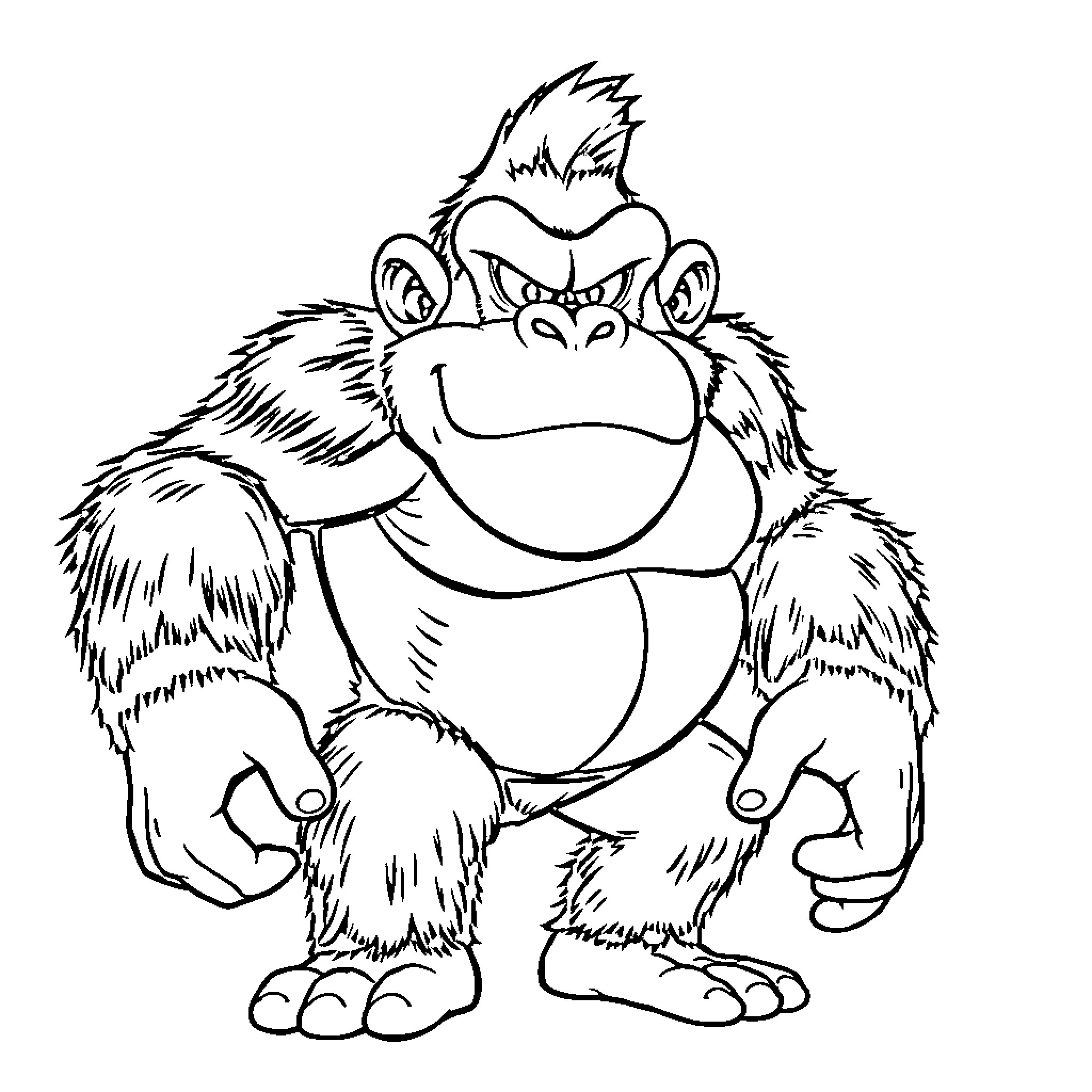Ape striking a confident pose Coloring Page (free black-and-white line drawing printable PDF for all, from beginners to advanced learners, including children, teens, adults, and seniors)
