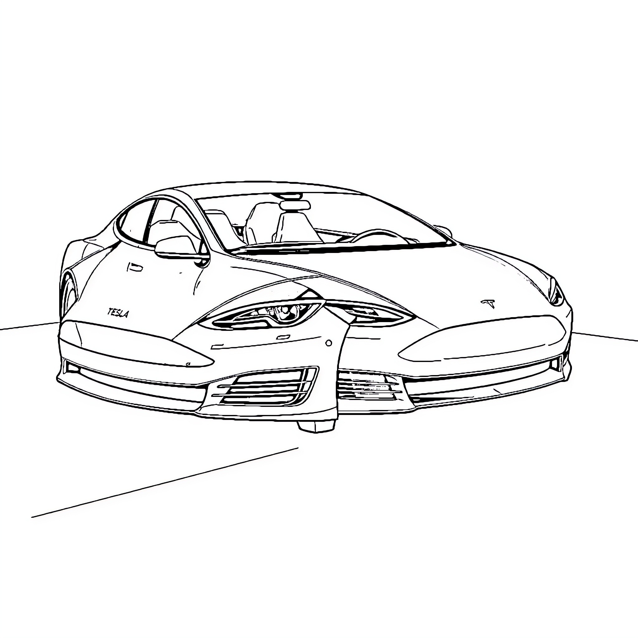 Tesla Model X sleek and modern electric vehicle Coloring Page (free black-and-white line drawing printable PDF for all, from beginners to advanced learners, including children, teens, adults, and seniors)
