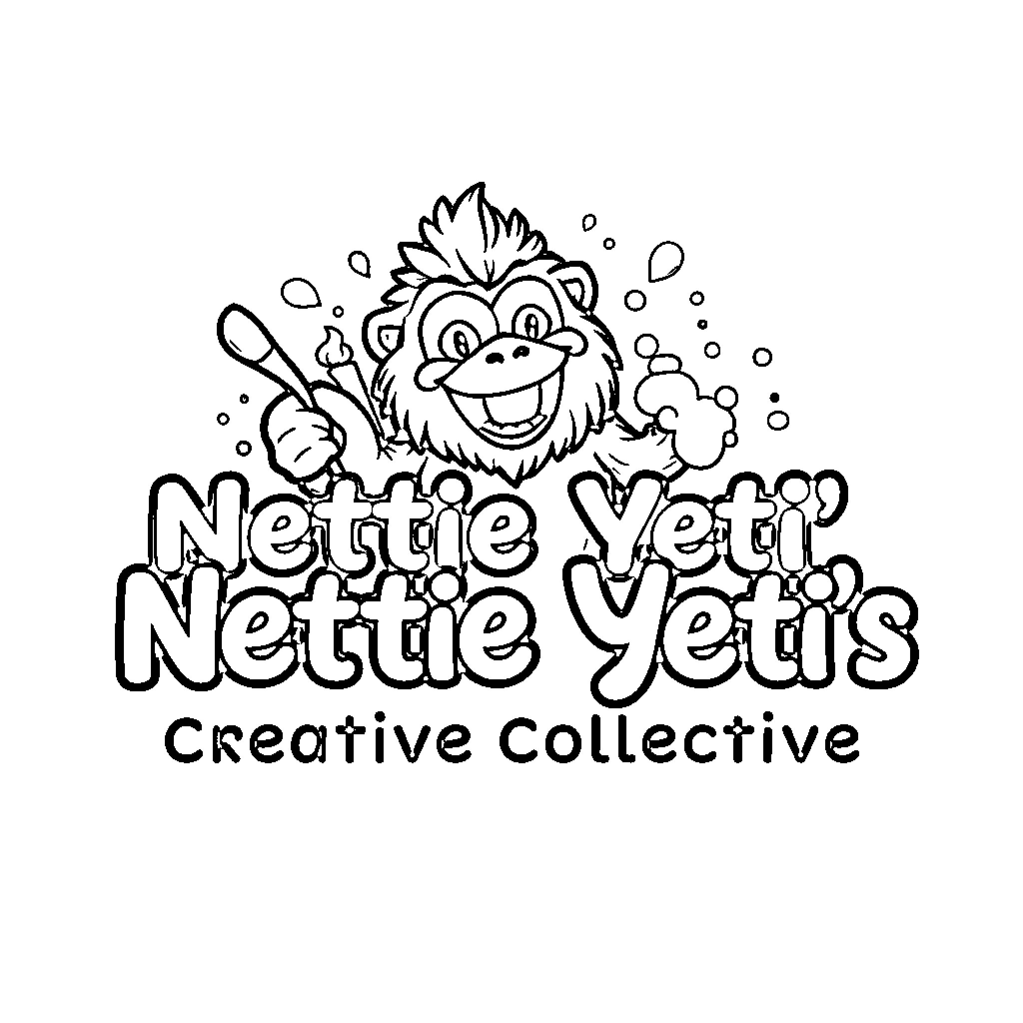 Yeti characters in creative playful pose Coloring Page (free black-and-white line drawing printable PDF for all, from beginners to advanced learners, including children, teens, adults, and seniors)