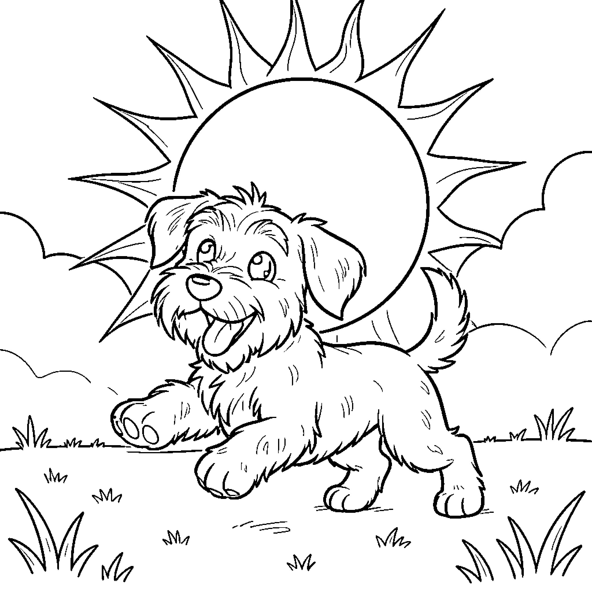 Dachshund enjoying a sunny day Coloring Page (free black-and-white line drawing printable PDF for all, from beginners to advanced learners, including children, teens, adults, and seniors)
