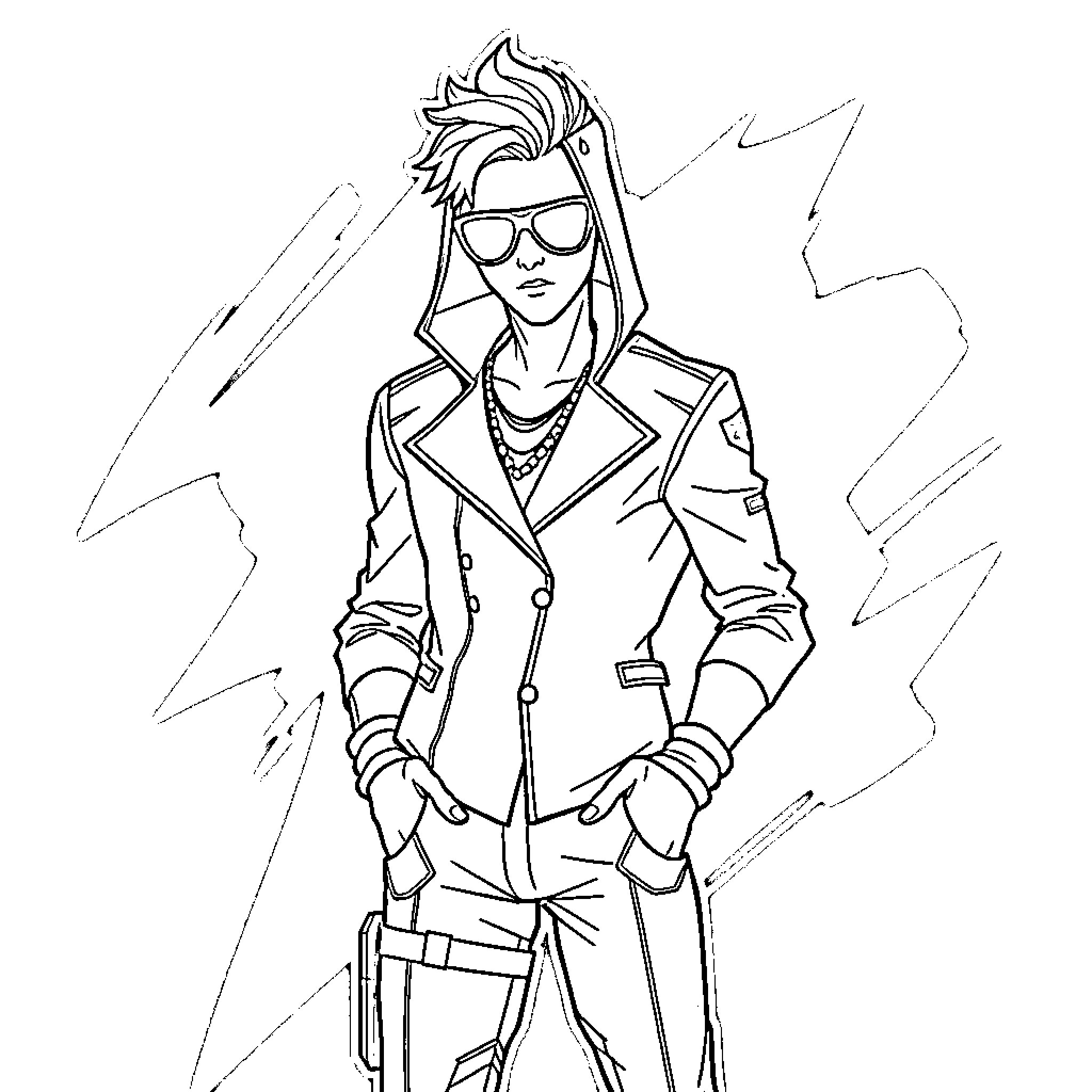 Fortnite Skin of a cool and stylish character Coloring Page (free black-and-white line drawing printable PDF for all, from beginners to advanced learners, including children, teens, adults, and seniors)