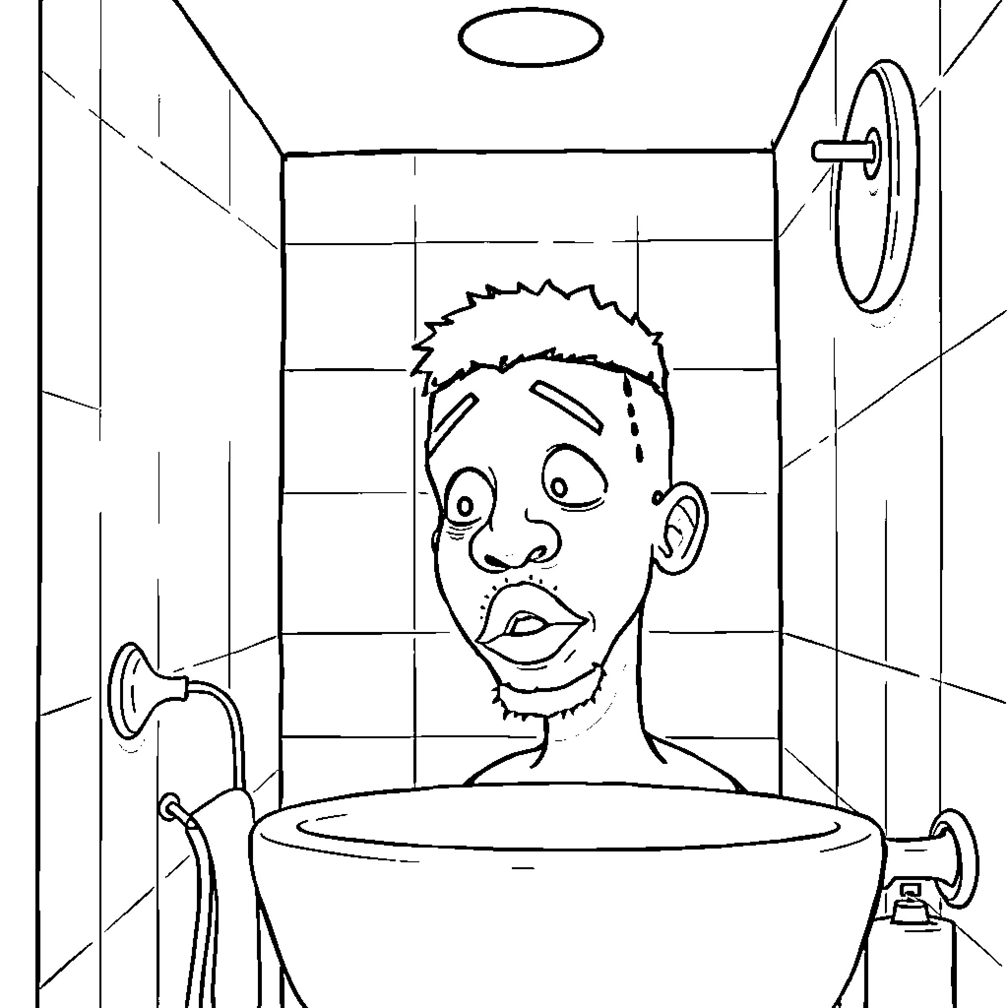 Mbappe's Interesting Shower Experience Coloring Page (free black-and-white line drawing printable PDF for all, from beginners to advanced learners, including children, teens, adults, and seniors)