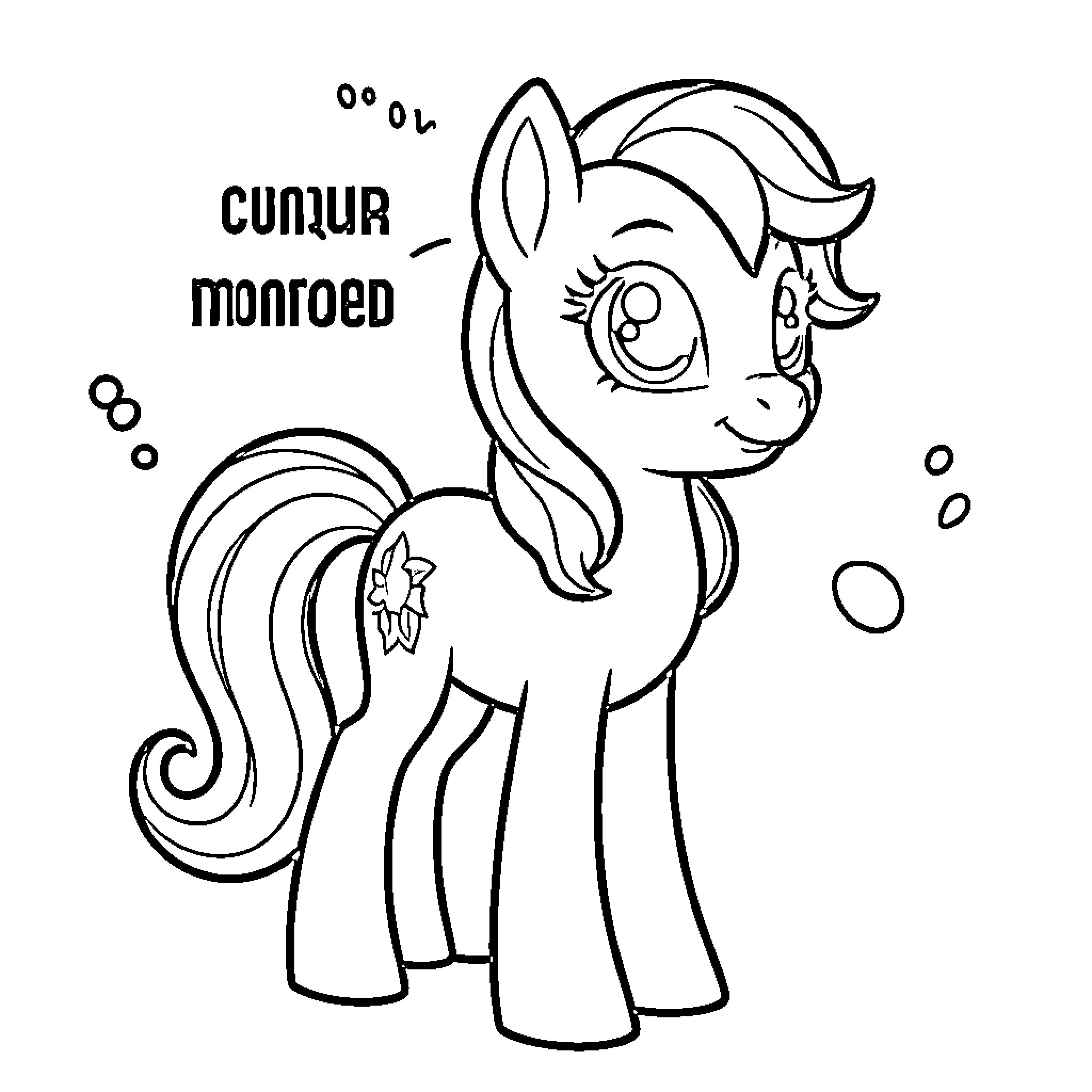 Pony smiling cheerfully with a star symbol Coloring Page (free black-and-white line drawing printable PDF for all, from beginners to advanced learners, including children, teens, adults, and seniors)