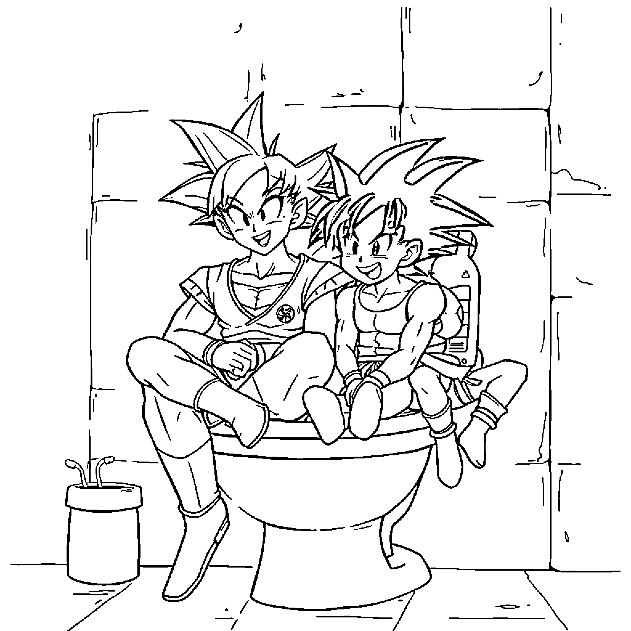 Dragonball Z characters in a relaxed setting Coloring Page (free black-and-white line drawing printable PDF for all, from beginners to advanced learners, including children, teens, adults, and seniors)