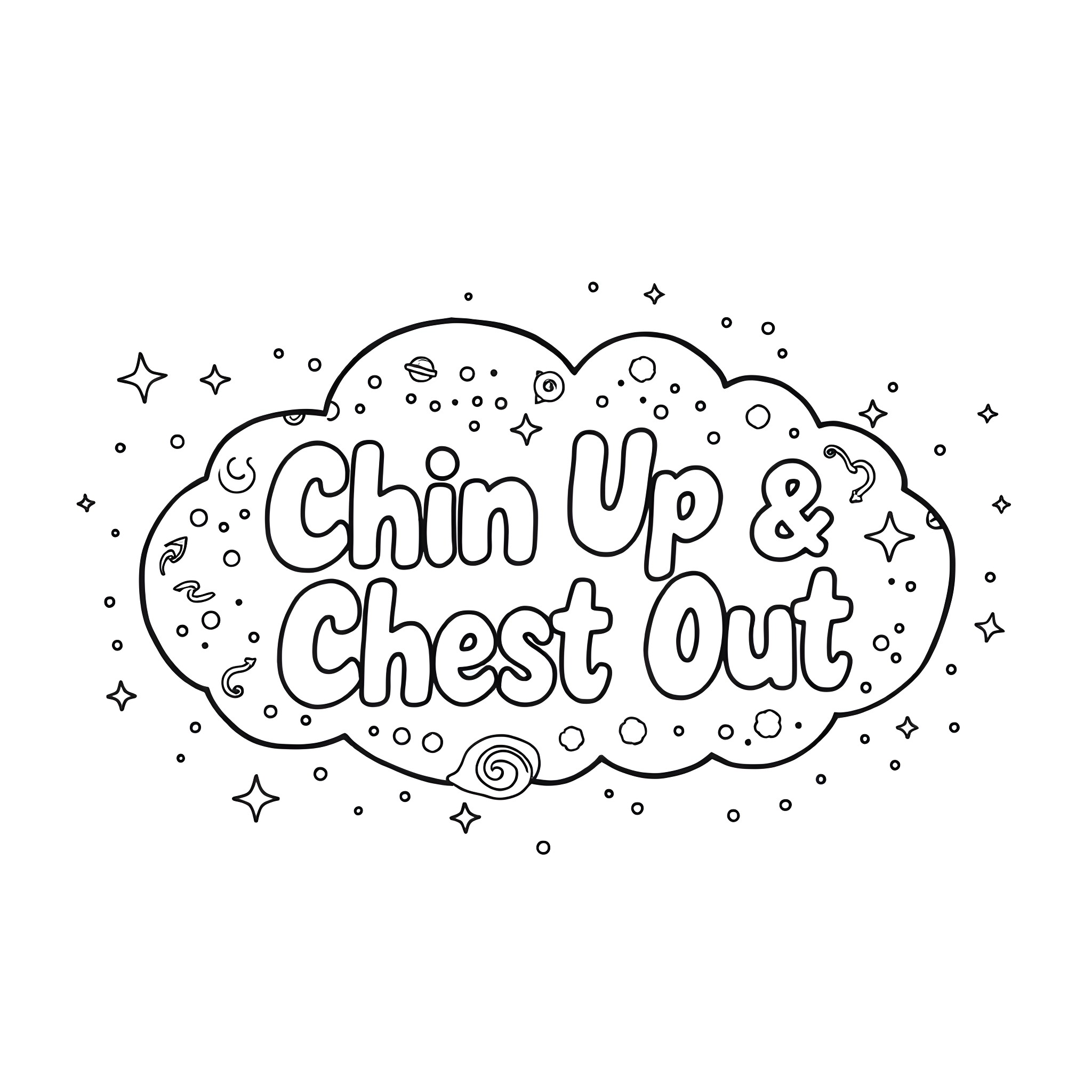 Cloud Positive Expression in Cosmic Space Coloring Page (free black-and-white line drawing printable PDF for all, from beginners to advanced learners, including children, teens, adults, and seniors)