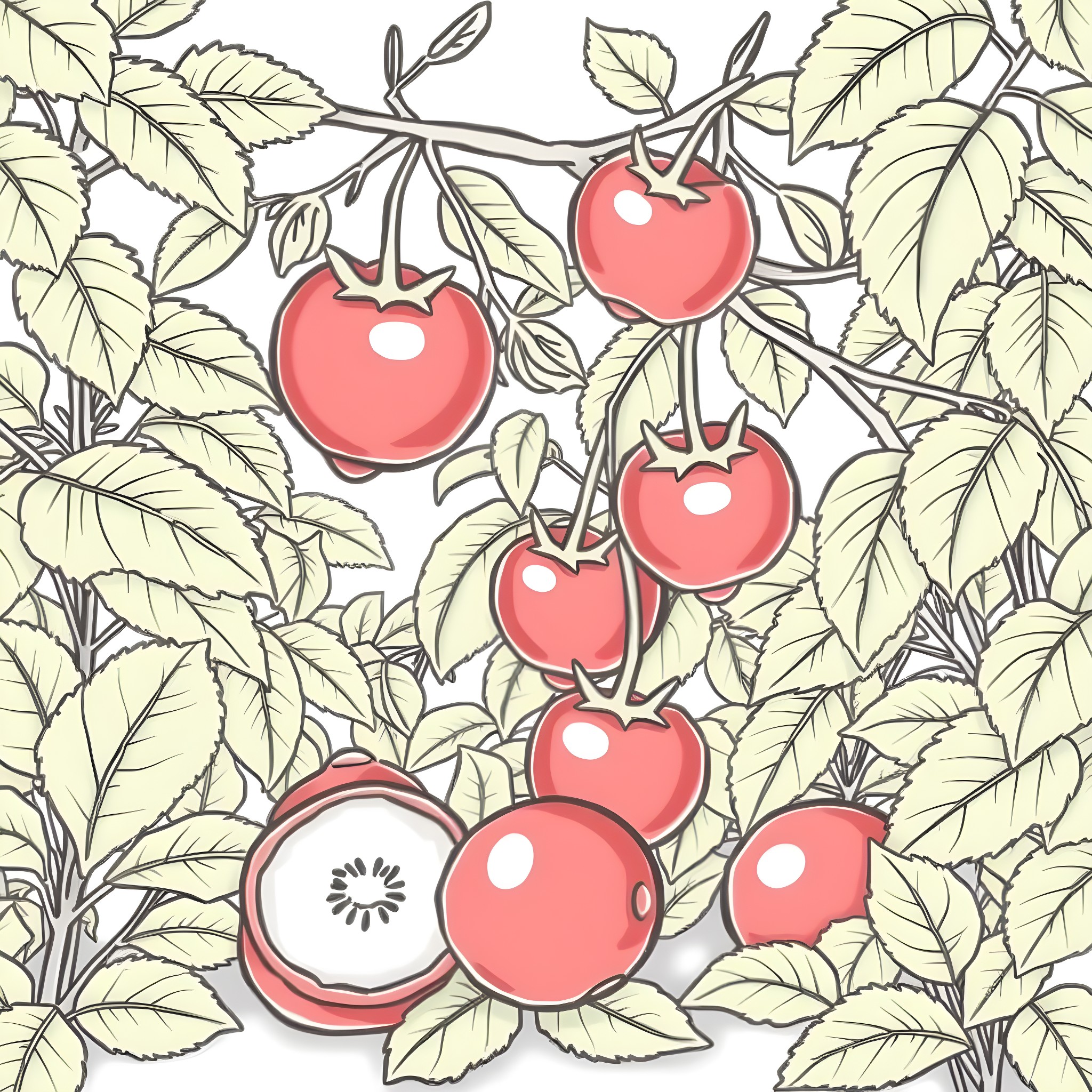 Acerola Fruits Bursting with Vibrant Hues Coloring Page (free black-and-white line drawing printable PDF for all, from beginners to advanced learners, including children, teens, adults, and seniors)