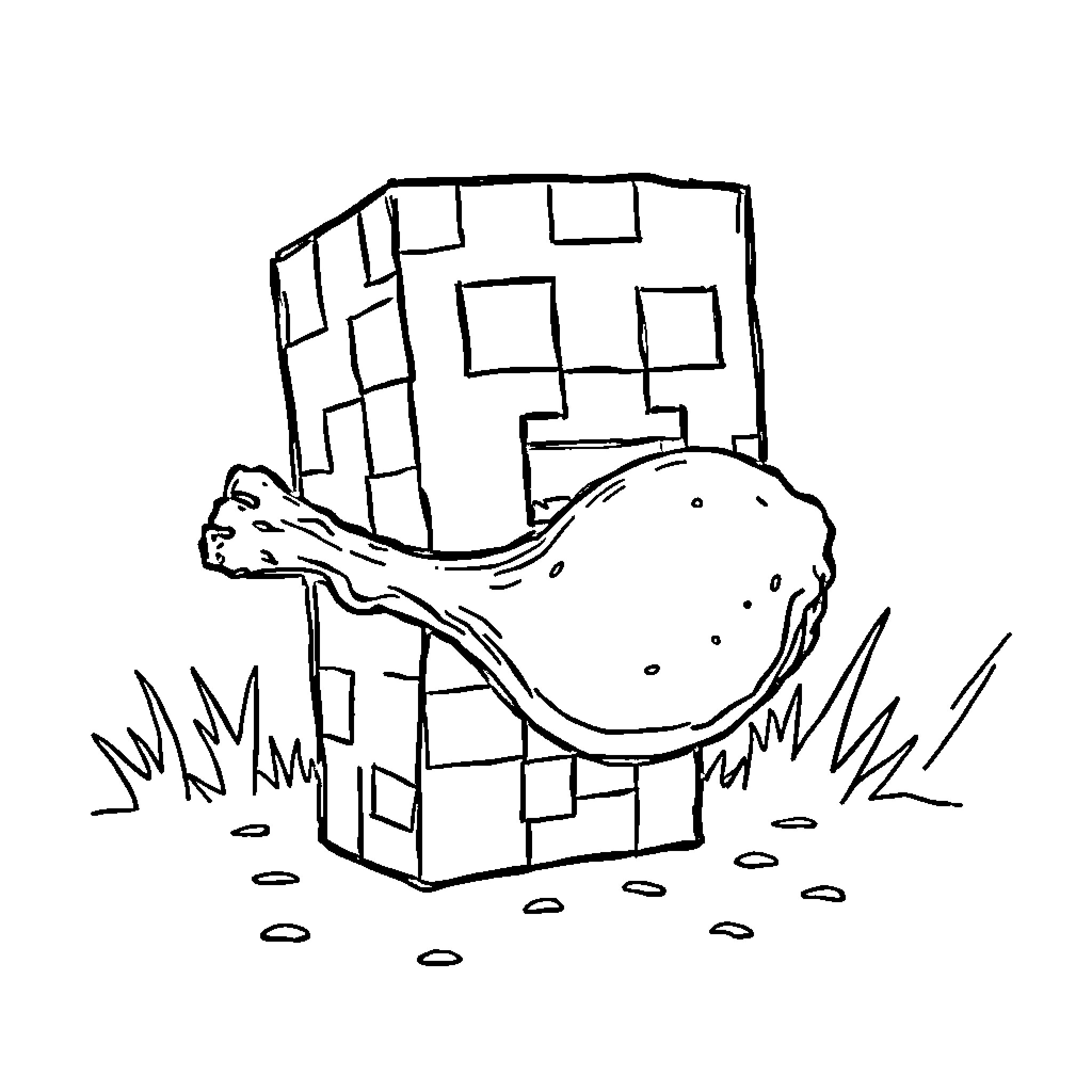Creeper emerging from a pixelated block Coloring Page (free black-and-white line drawing printable PDF for all, from beginners to advanced learners, including children, teens, adults, and seniors)