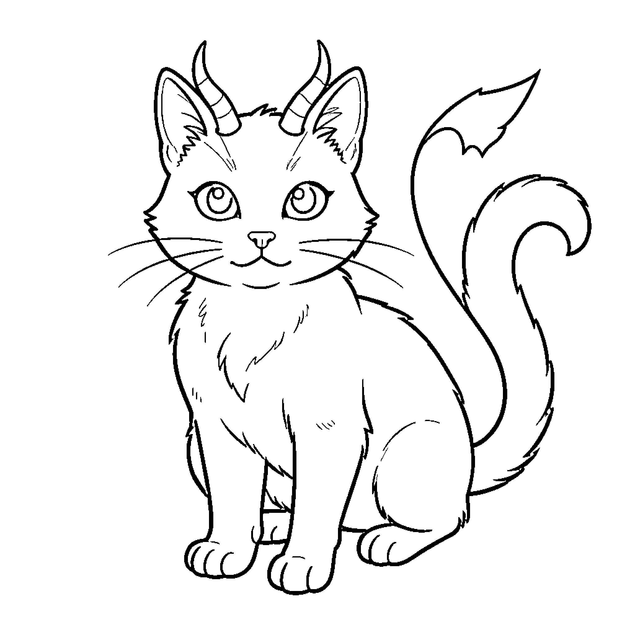 Chat with a curious feline friend Coloring Page (free black-and-white line drawing printable PDF for all, from beginners to advanced learners, including children, teens, adults, and seniors)