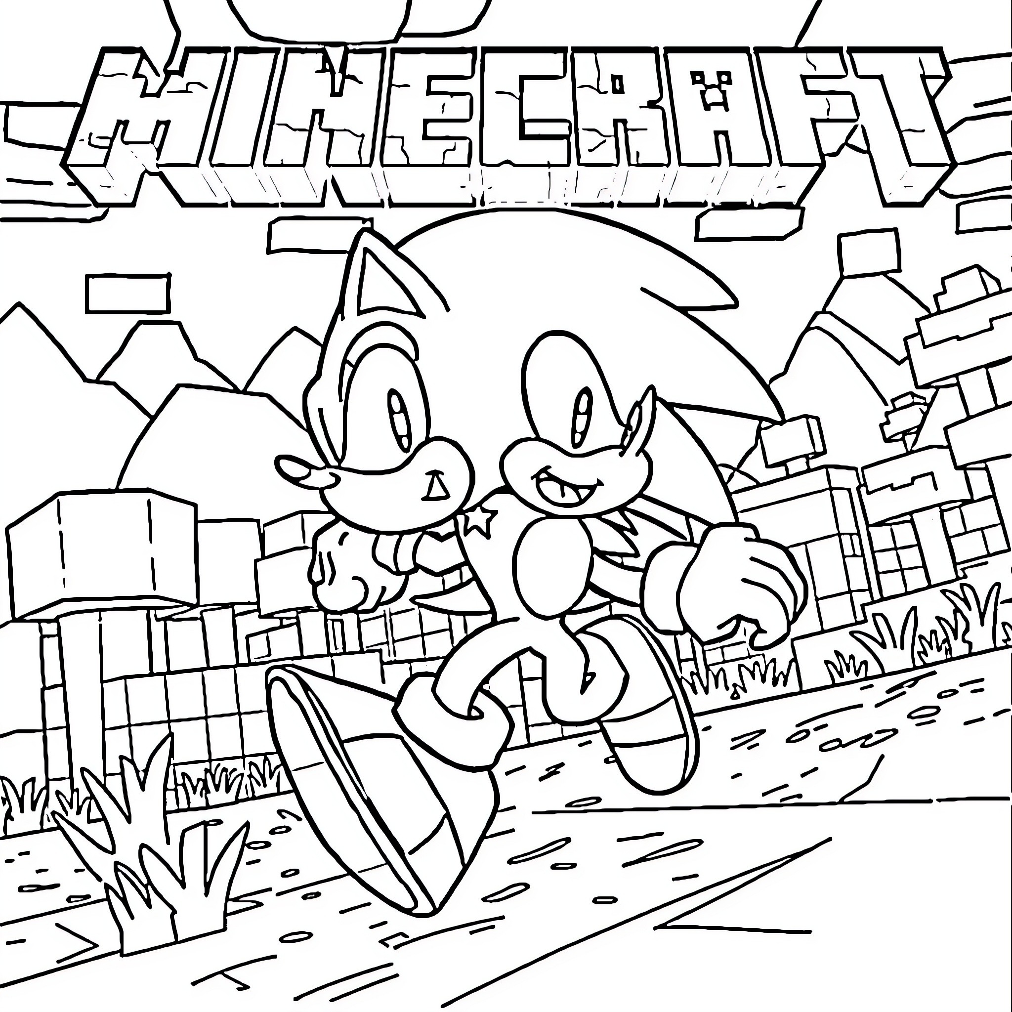 Sonic's Playful Adventure in the Cityscape Coloring Page (free black-and-white line drawing printable PDF for all, from beginners to advanced learners, including children, teens, adults, and seniors)