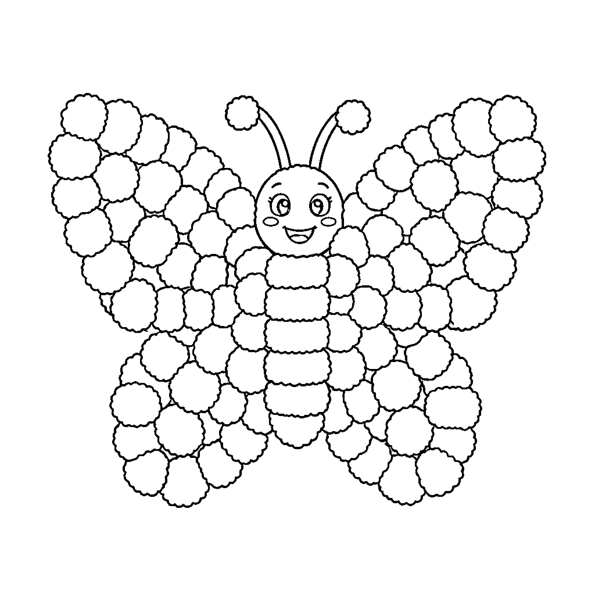 Butterfly made of patterned shapes Coloring Page (free black-and-white line drawing printable PDF for all, from beginners to advanced learners, including children, teens, adults, and seniors)
