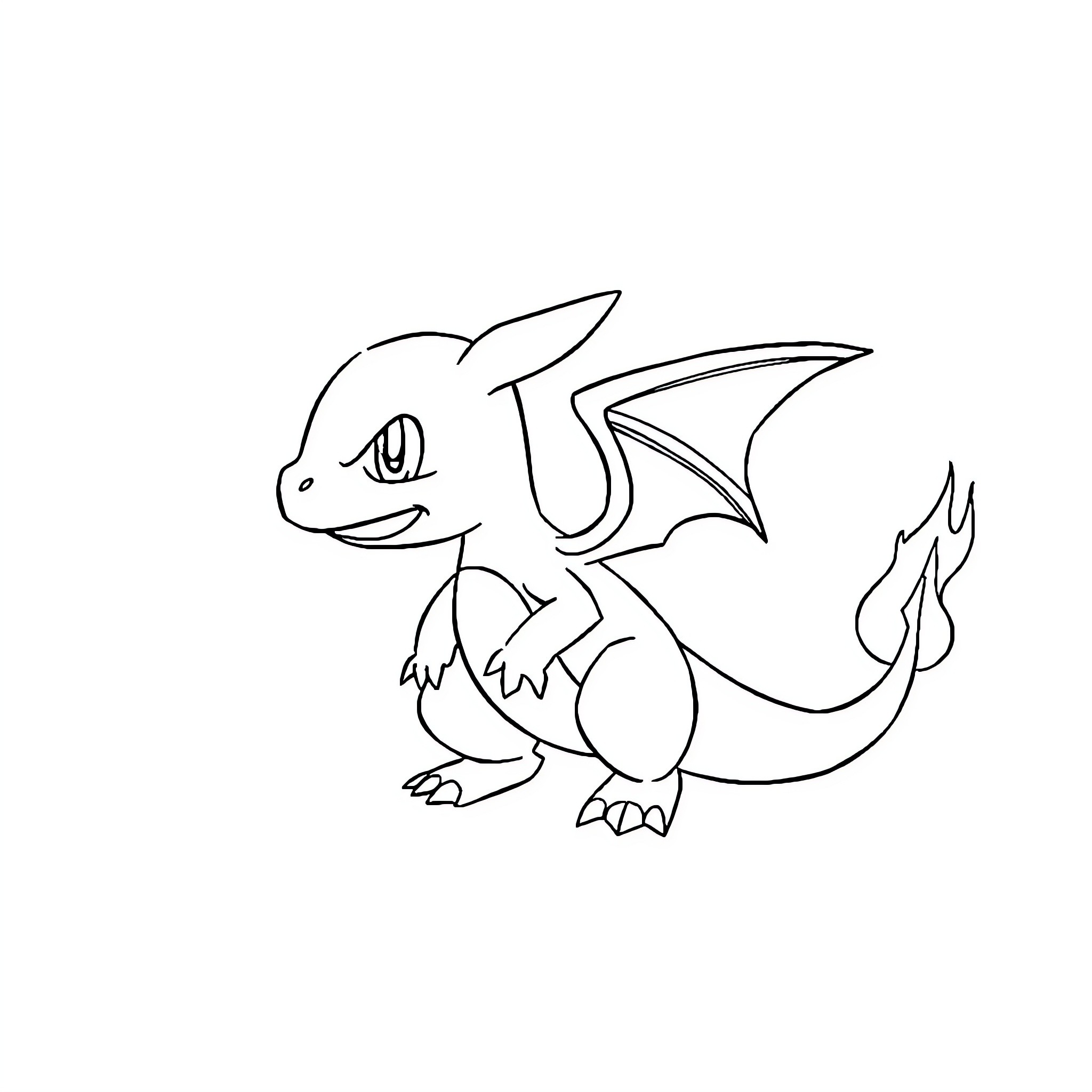 Charizard in action pose with fire Coloring Page (free black-and-white line drawing printable PDF for all, from beginners to advanced learners, including children, teens, adults, and seniors)