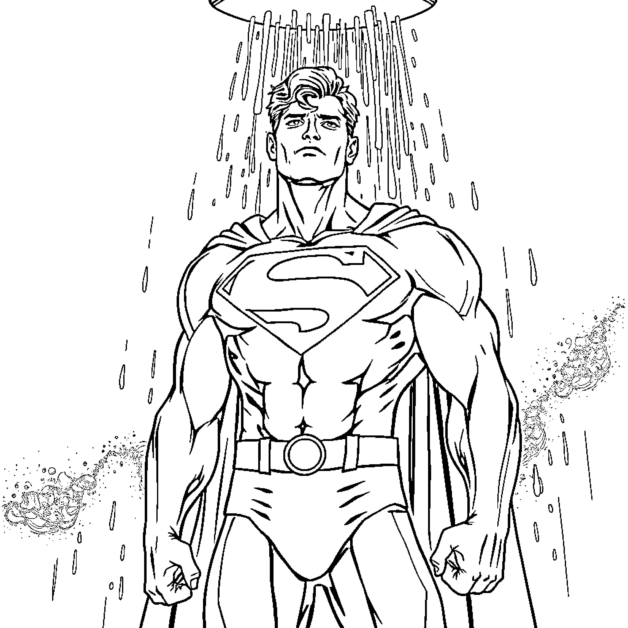 Superman facing challenges with determination Coloring Page (free black-and-white line drawing printable PDF for all, from beginners to advanced learners, including children, teens, adults, and seniors)